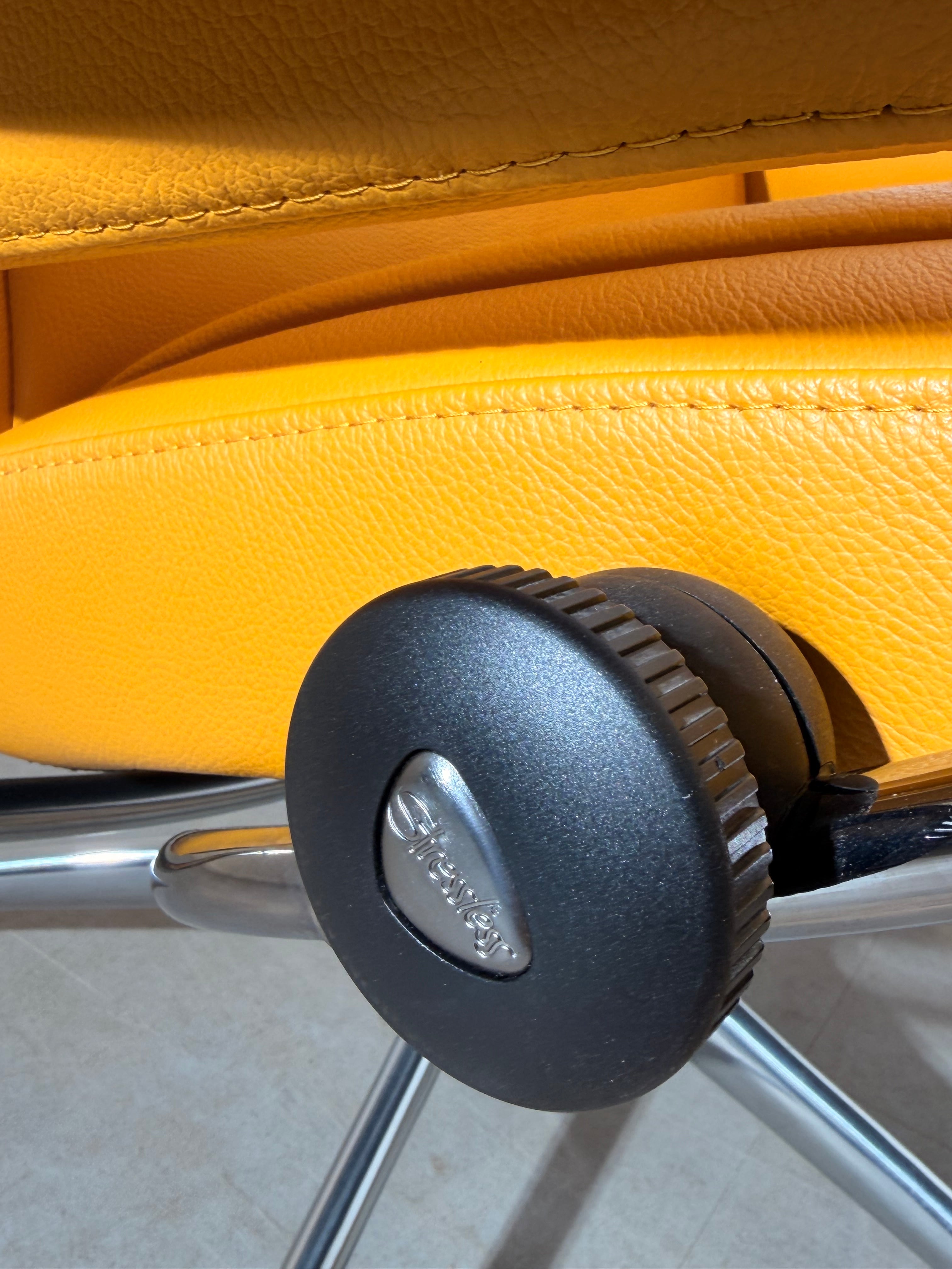 Stressless City Recliner with Ottoman – Mustard Yellow Leather