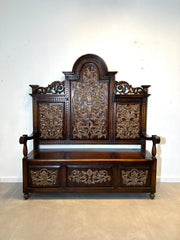 Victorian Carved Hall Bench with Storage Chest – 19th Century