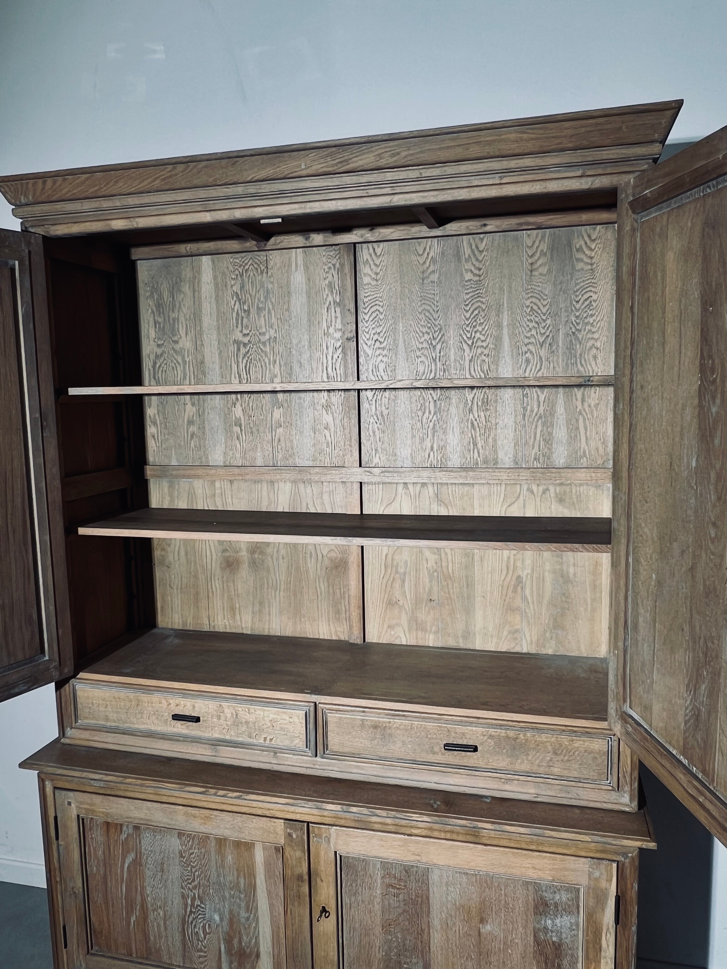 Large Rustic Oak Two-Part Cabinet