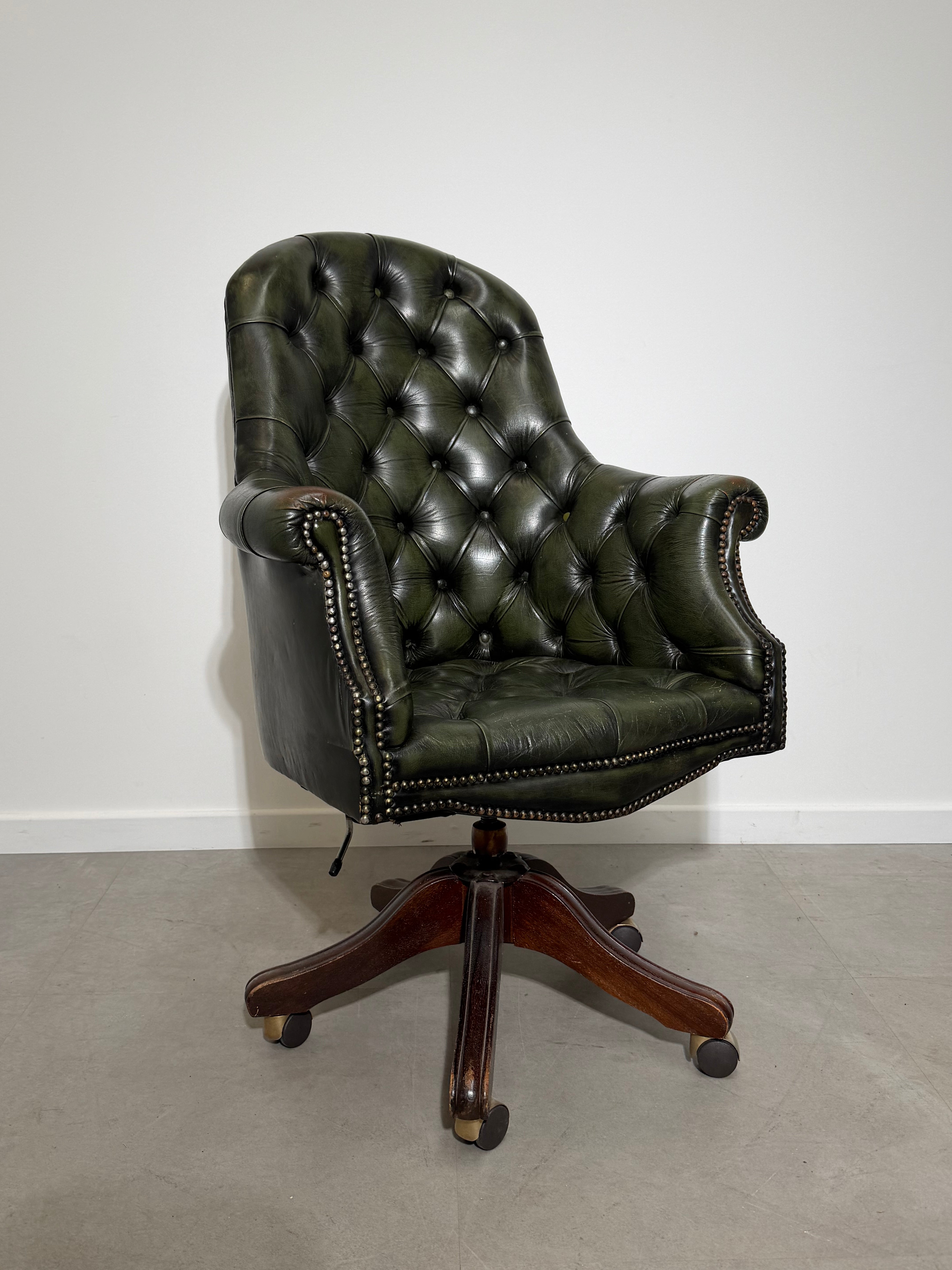 Chesterfield “Directors” Green Leather Desk Chair