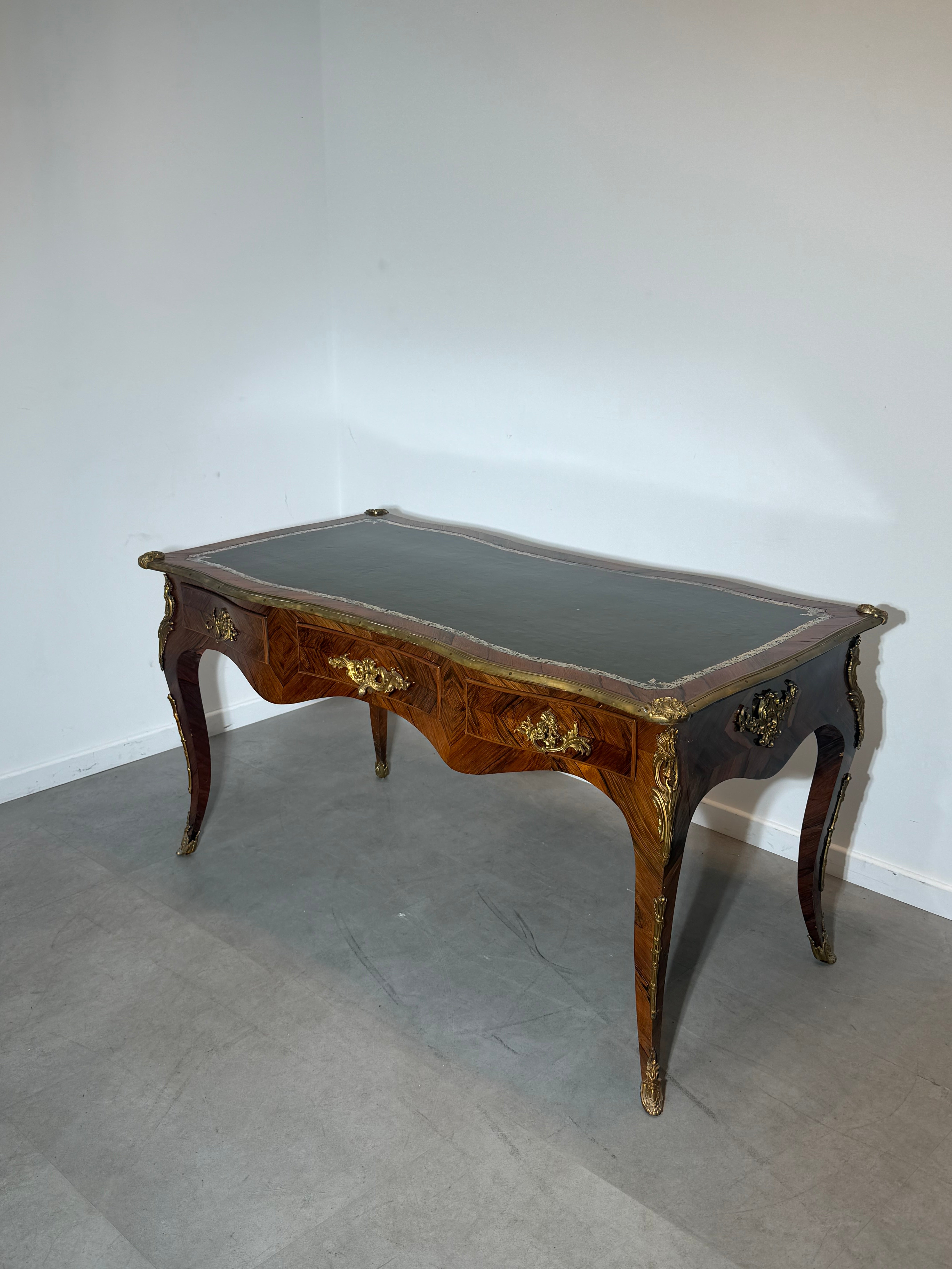 French Louis XV Style Rosewood Bureau Plat Writing Desk