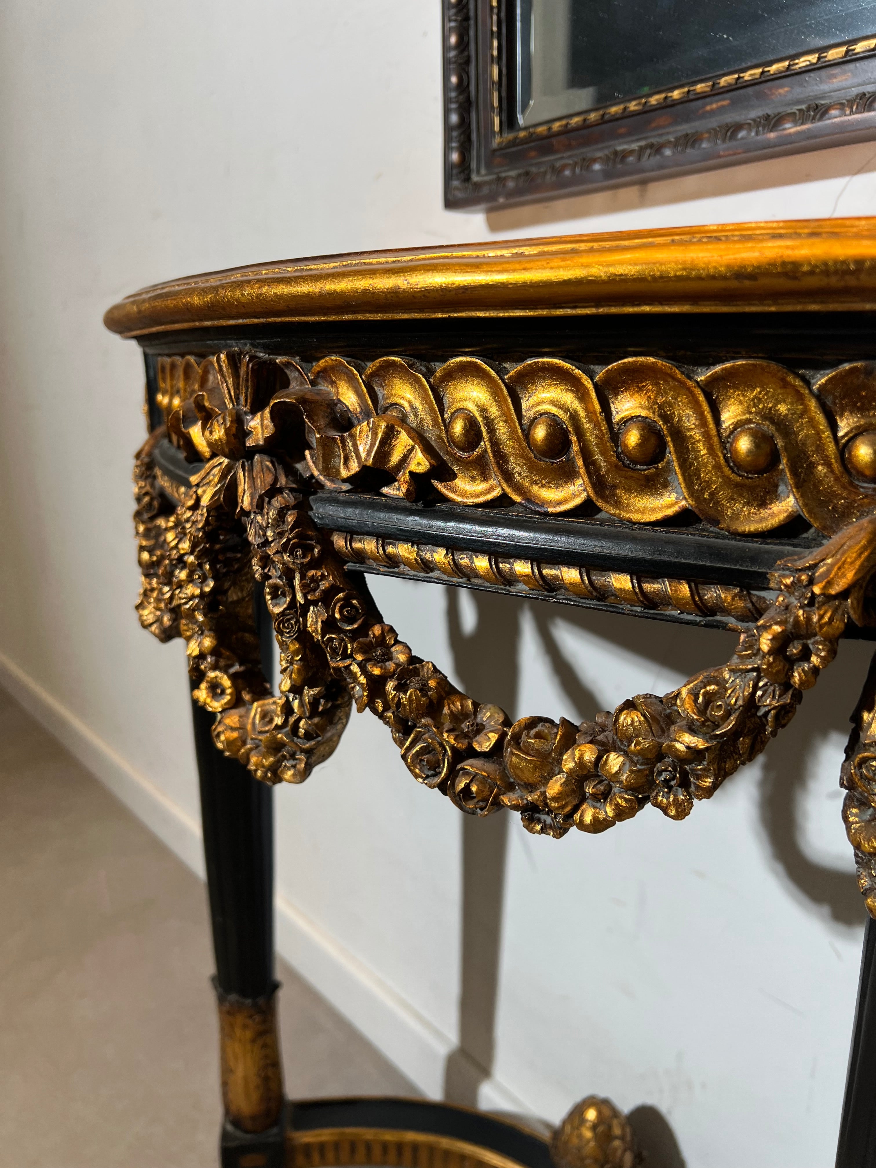 Louis XVI Style Giltwood Console Table with Mirror & Cameo Crest