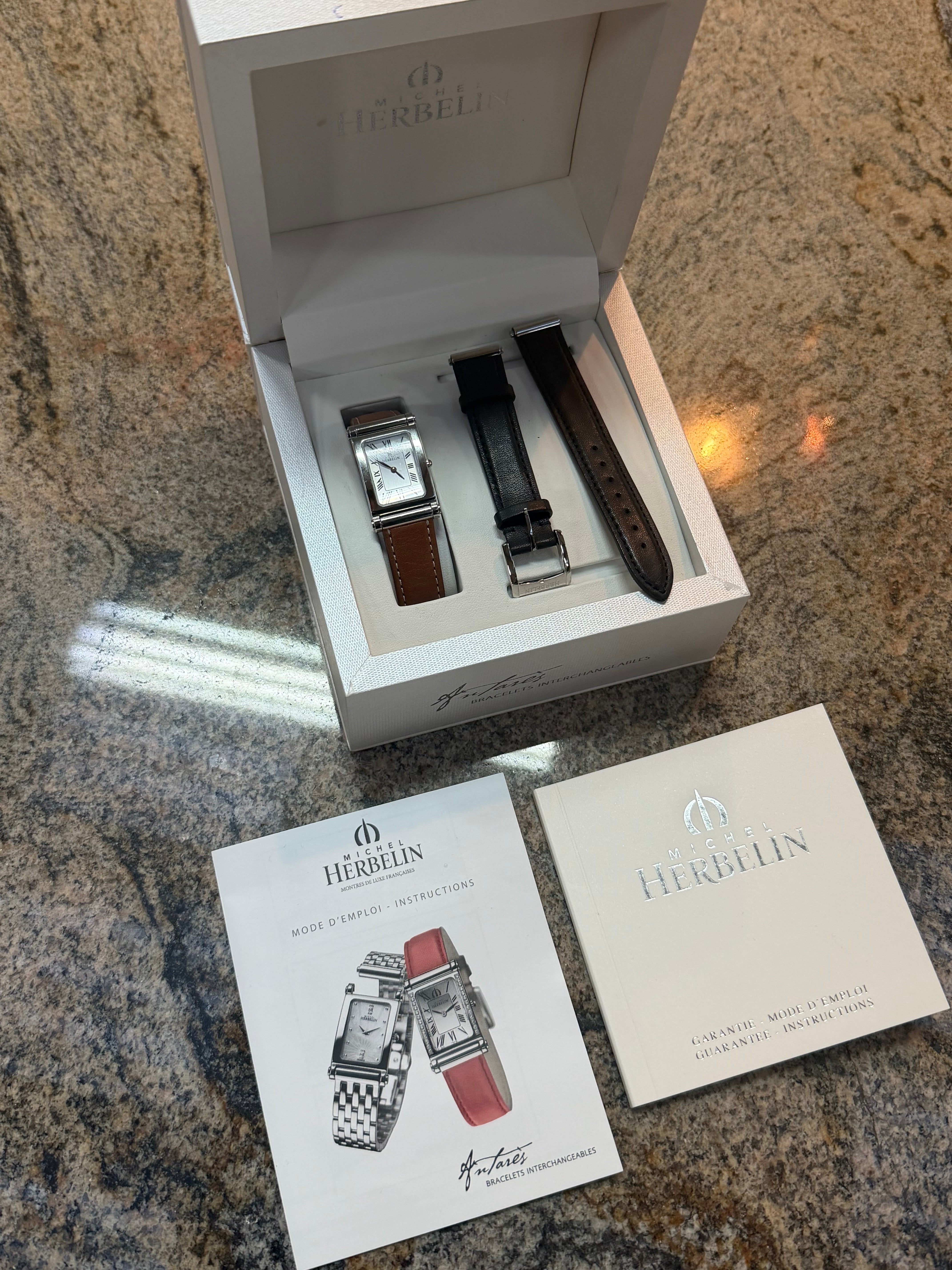 Michel Herbelin Antares Rectangular Watch – Full Set – Quartz ref. R.17048.2