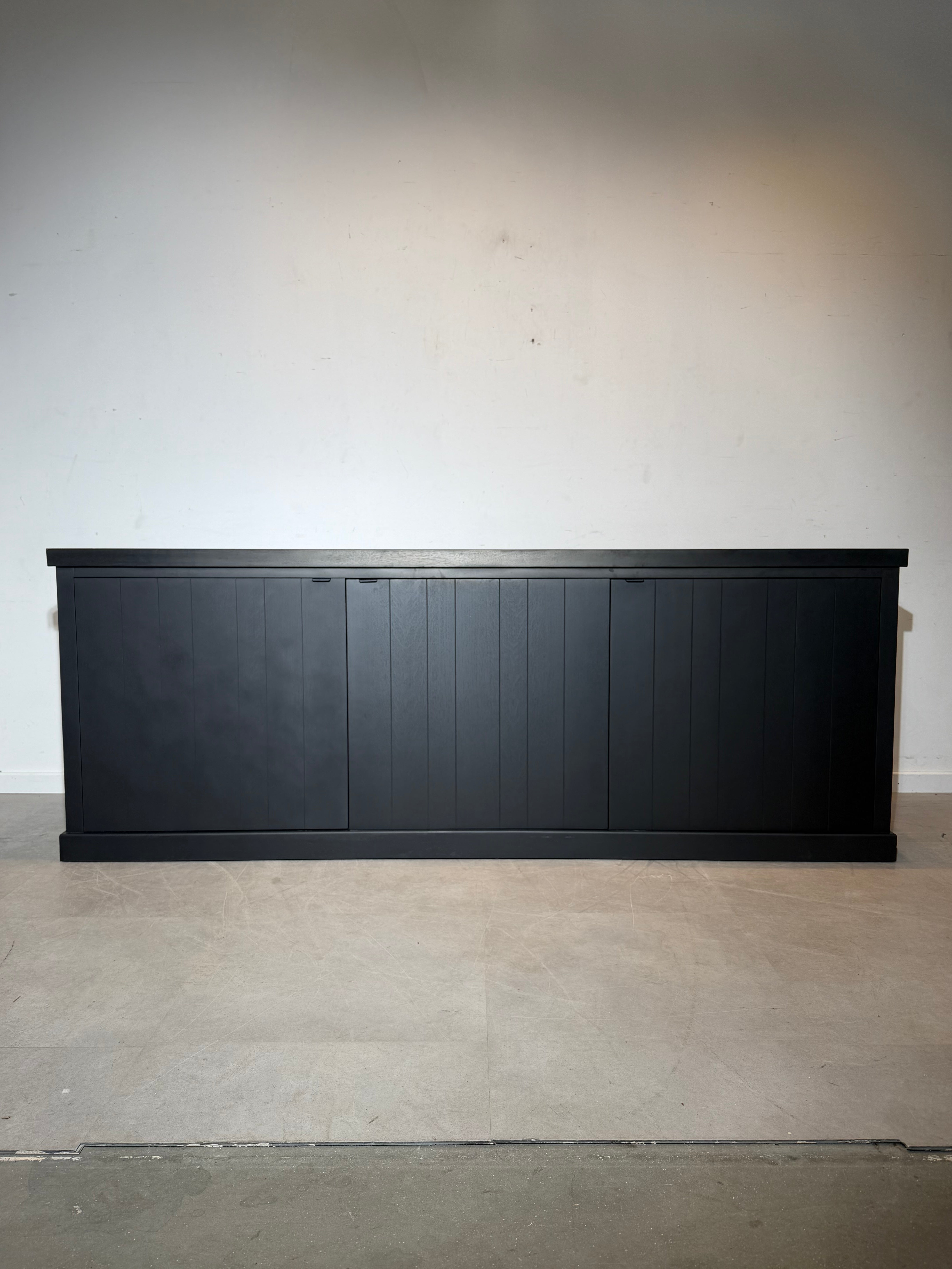 Black Wooden Sideboard XL – 238 cm | Modern Minimal Cabinet with Panel Doors