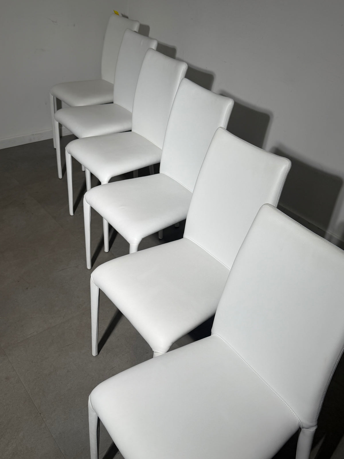 Set of Six White Leather Dining Chairs – Italian Design