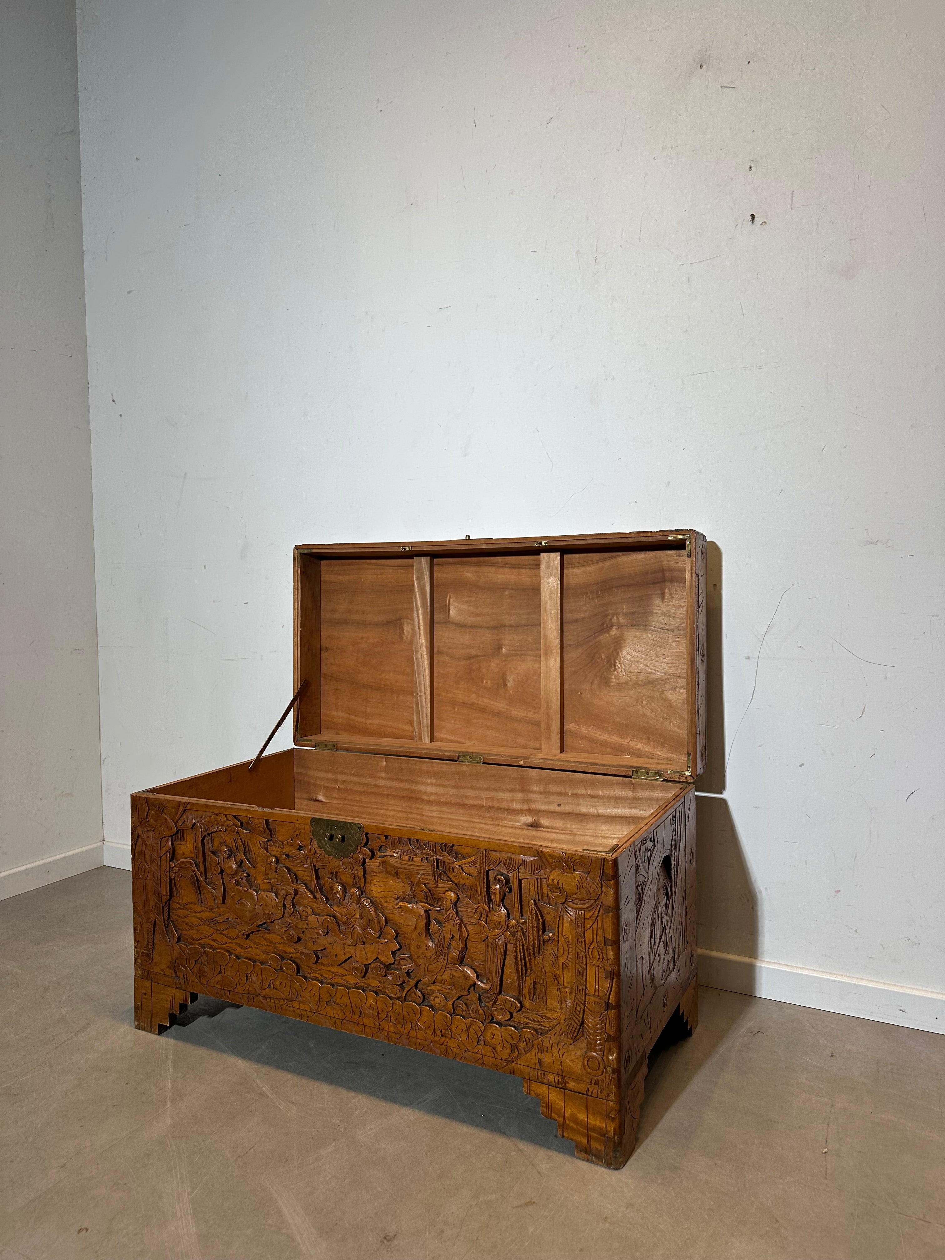Hand Carved Wooden Storage Chest Asian Style