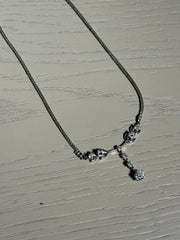 White Gold Necklace with Brilliant-Cut Stones & Drop Pendant