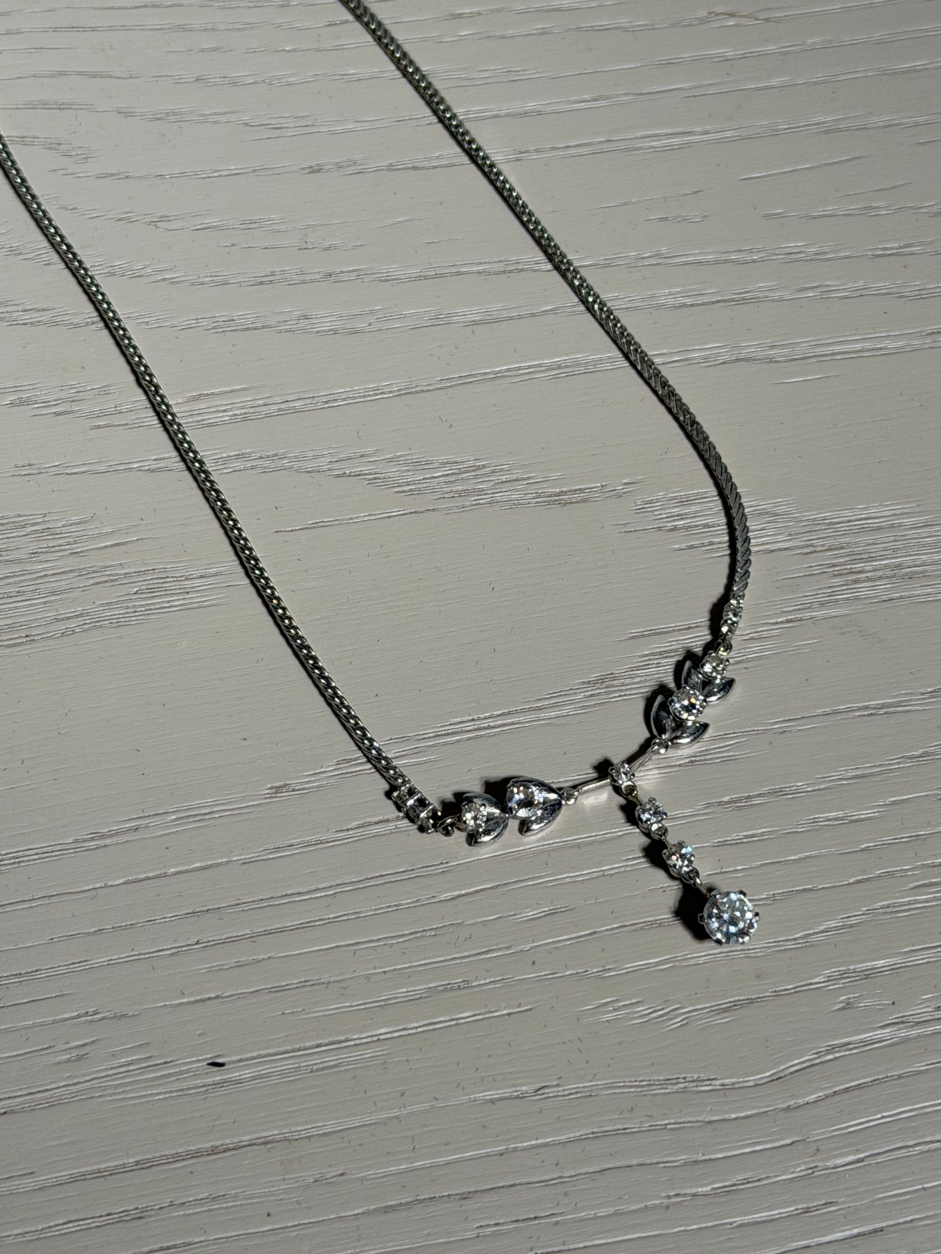 White Gold Necklace with Brilliant-Cut Stones & Drop Pendant