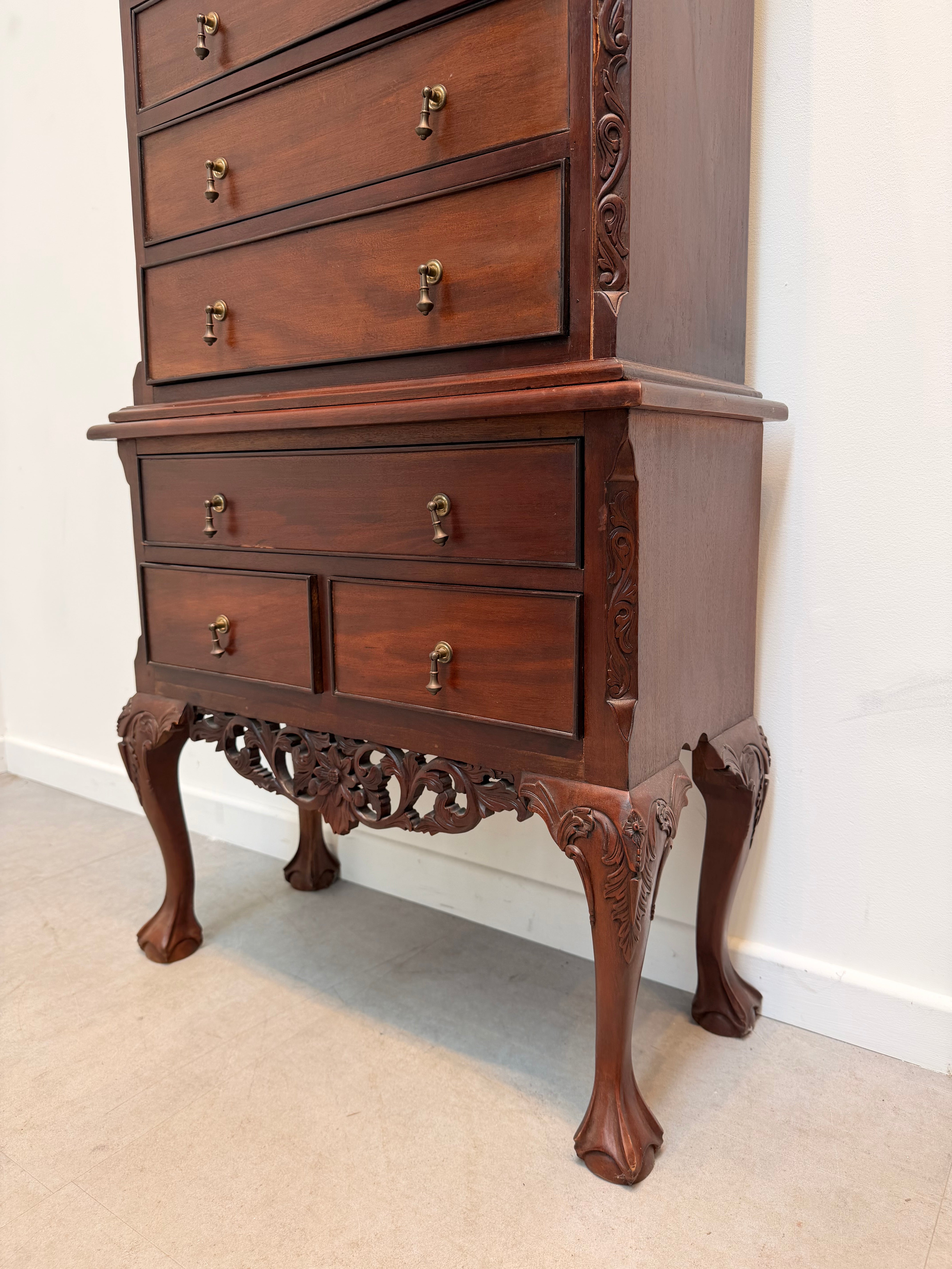 Antique Carved Mahogany Wellington Chest on Stand