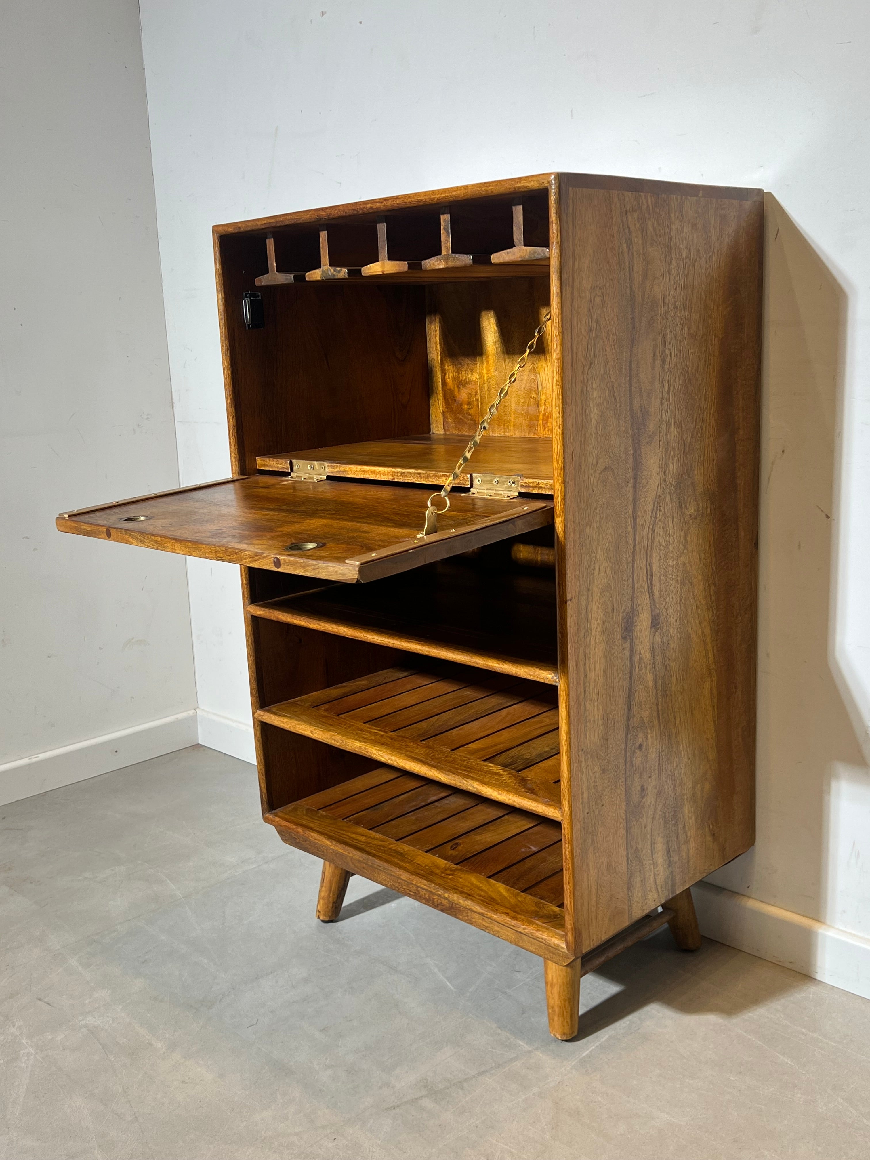 Vintage Mid-Century Style Folding Bar Cabinet in Wood