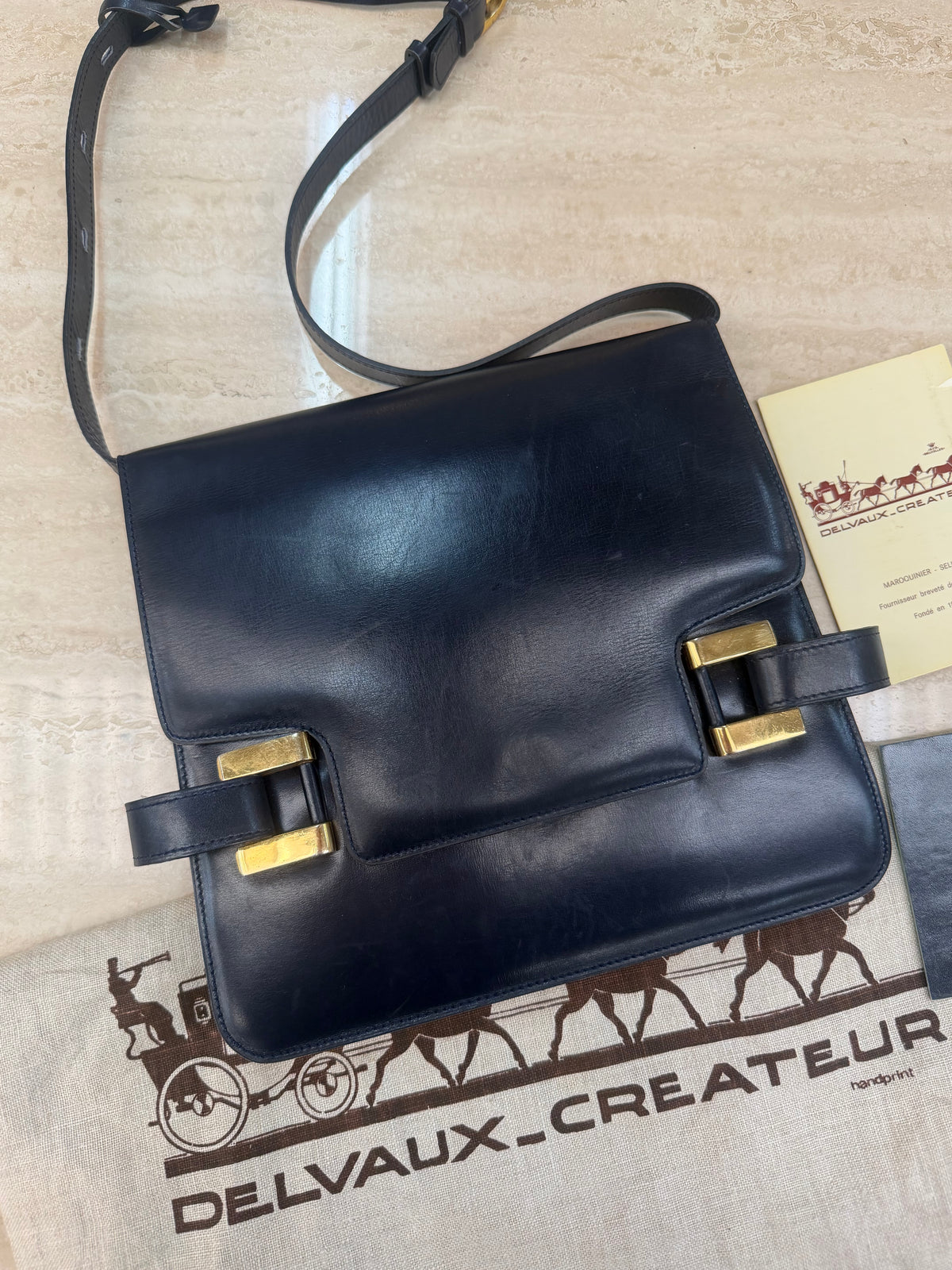 Delvaux “Xylophone” Navy Blue Leather Shoulder Bag – 1977