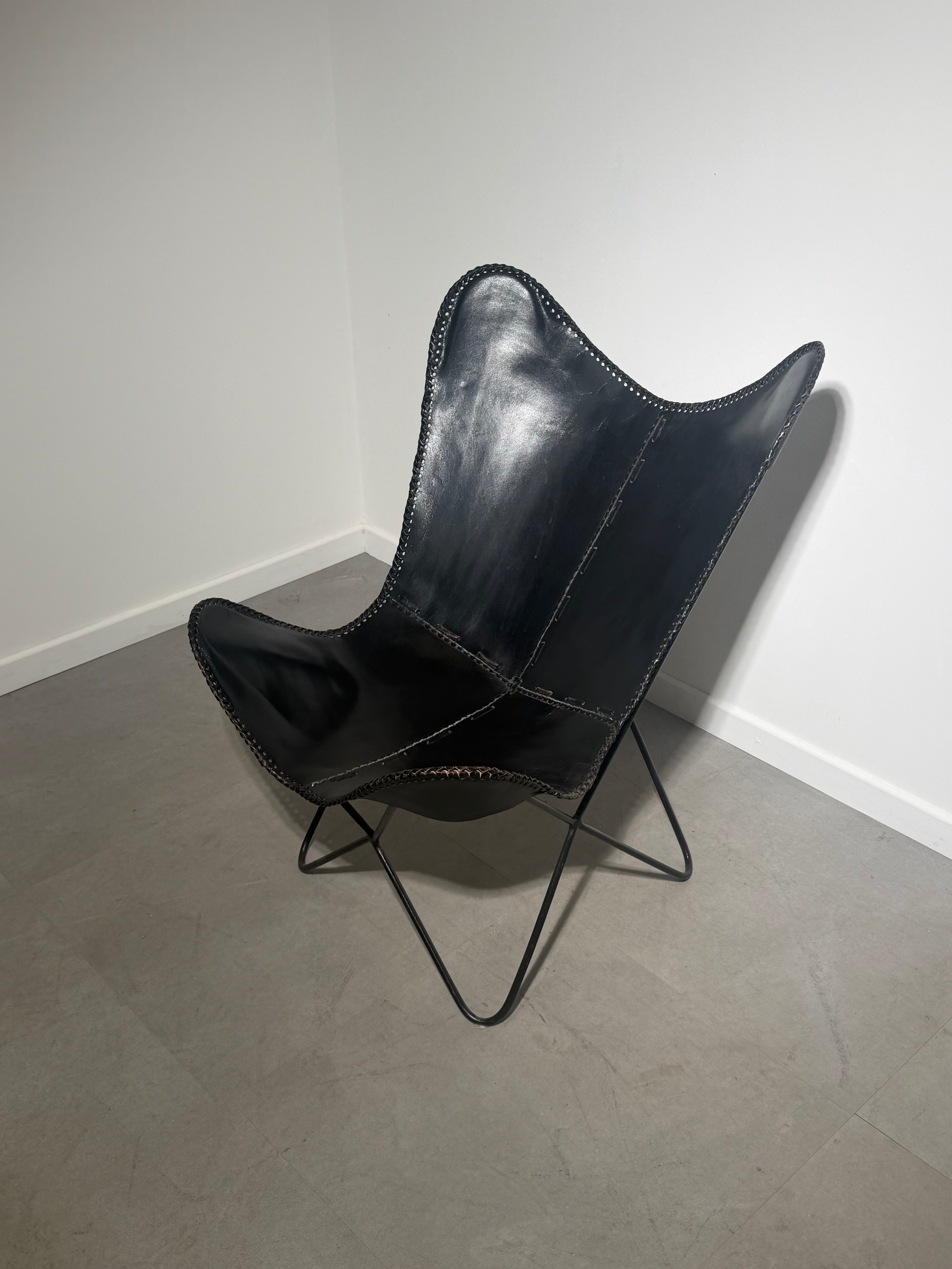 Vintage Black Leather Butterfly Chair