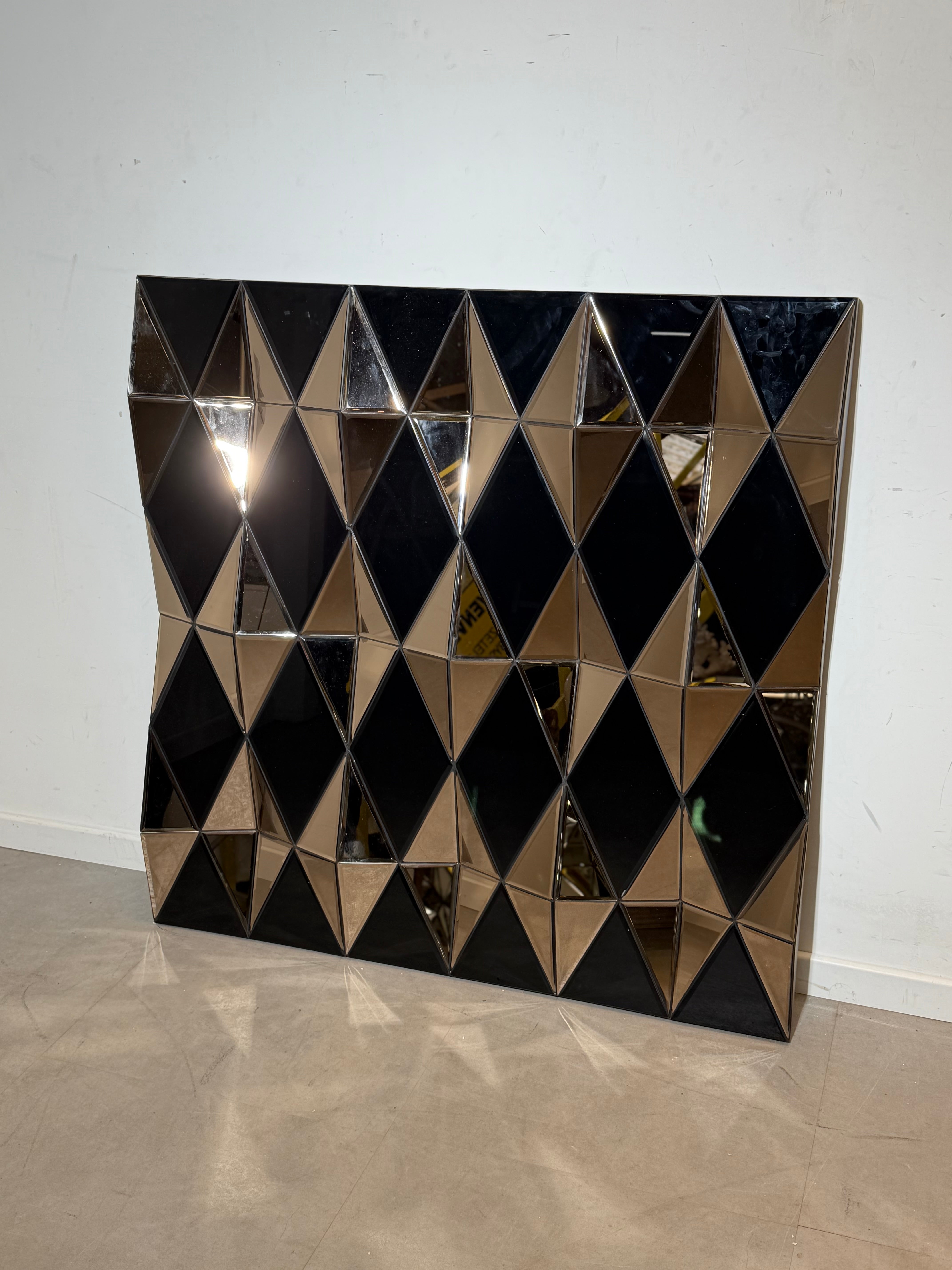 Large Geometric Faceted Mirror Panel – Sculptural Prism Mirror – 120 × 120 cm