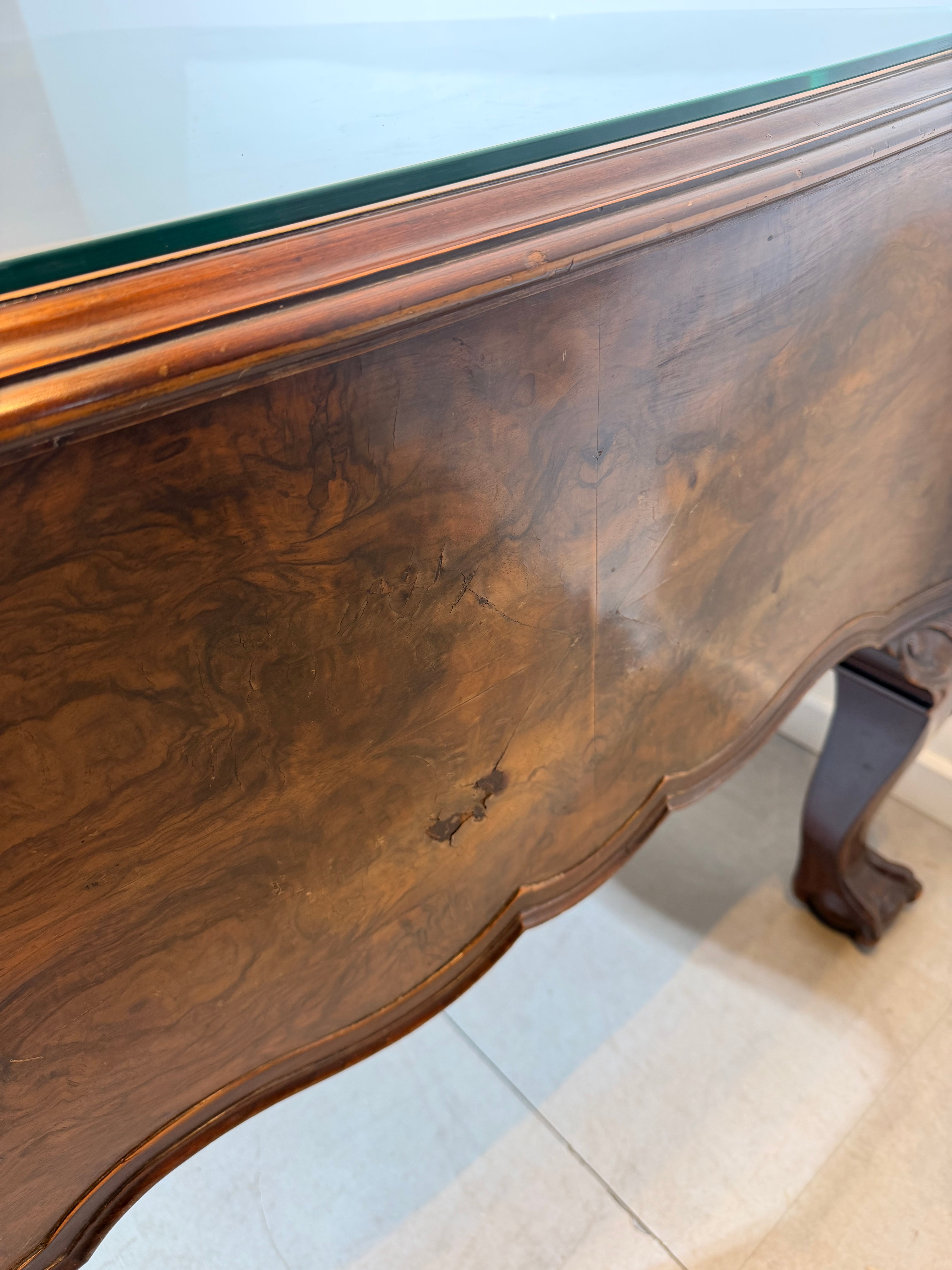 Antique Burr Walnut Partner’s Desk with Glass Top "chippendale"