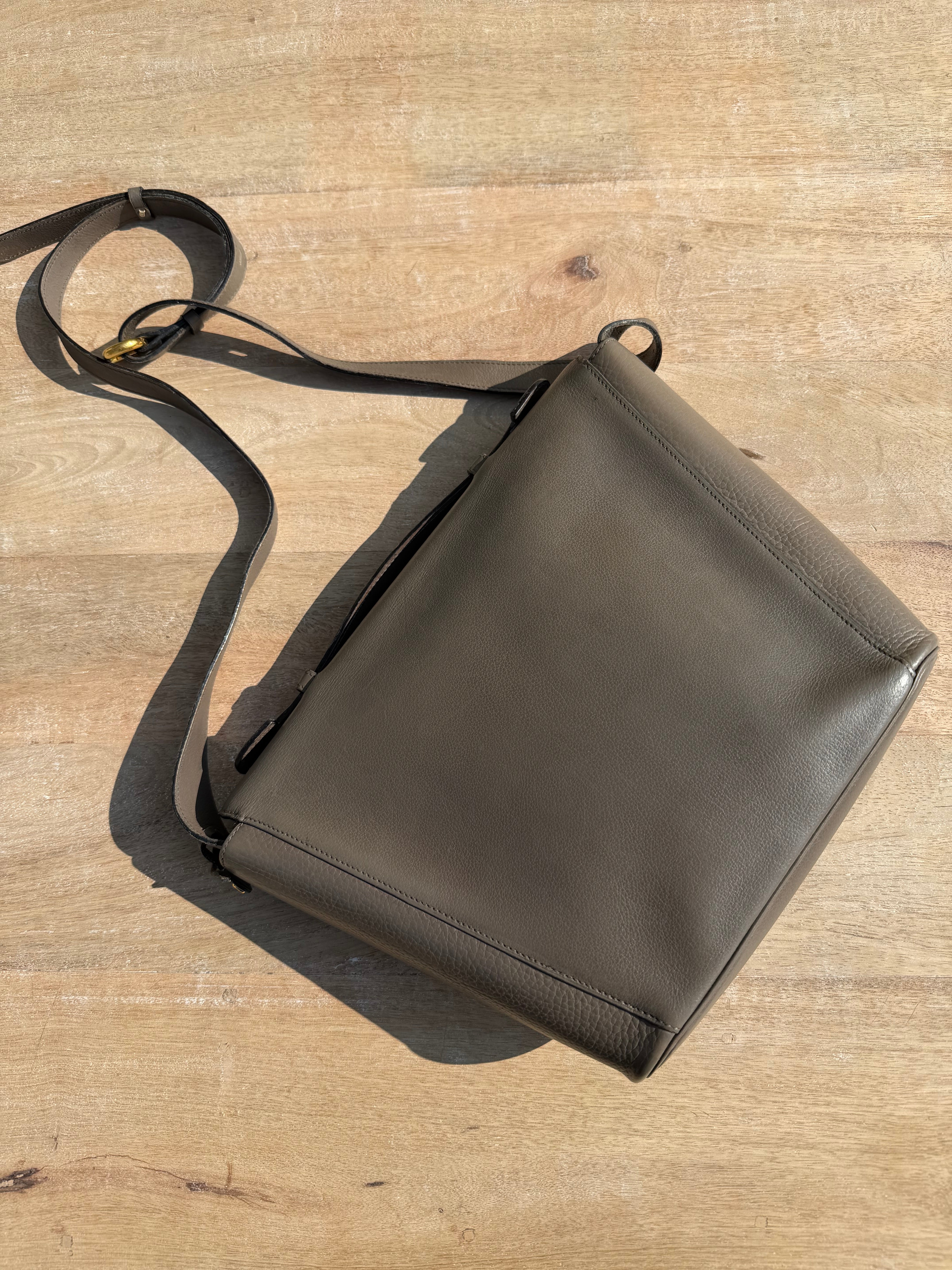 Delvaux Taupe Leather Crossbody Bag – Timeless Elegance – 25 x 33 cm