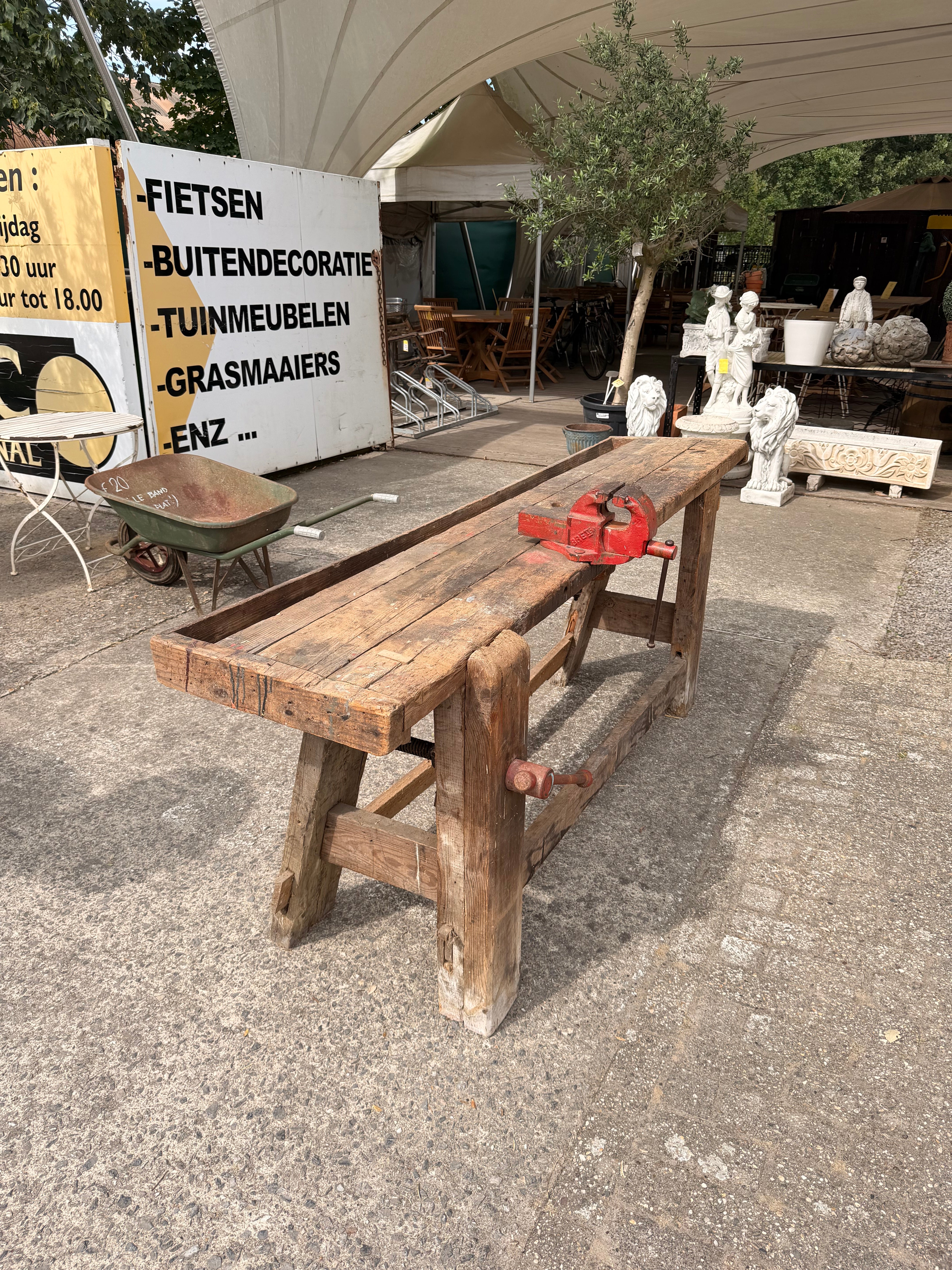 Solid Wood Carpenter’s Workbench with Original Cast Iron Vice