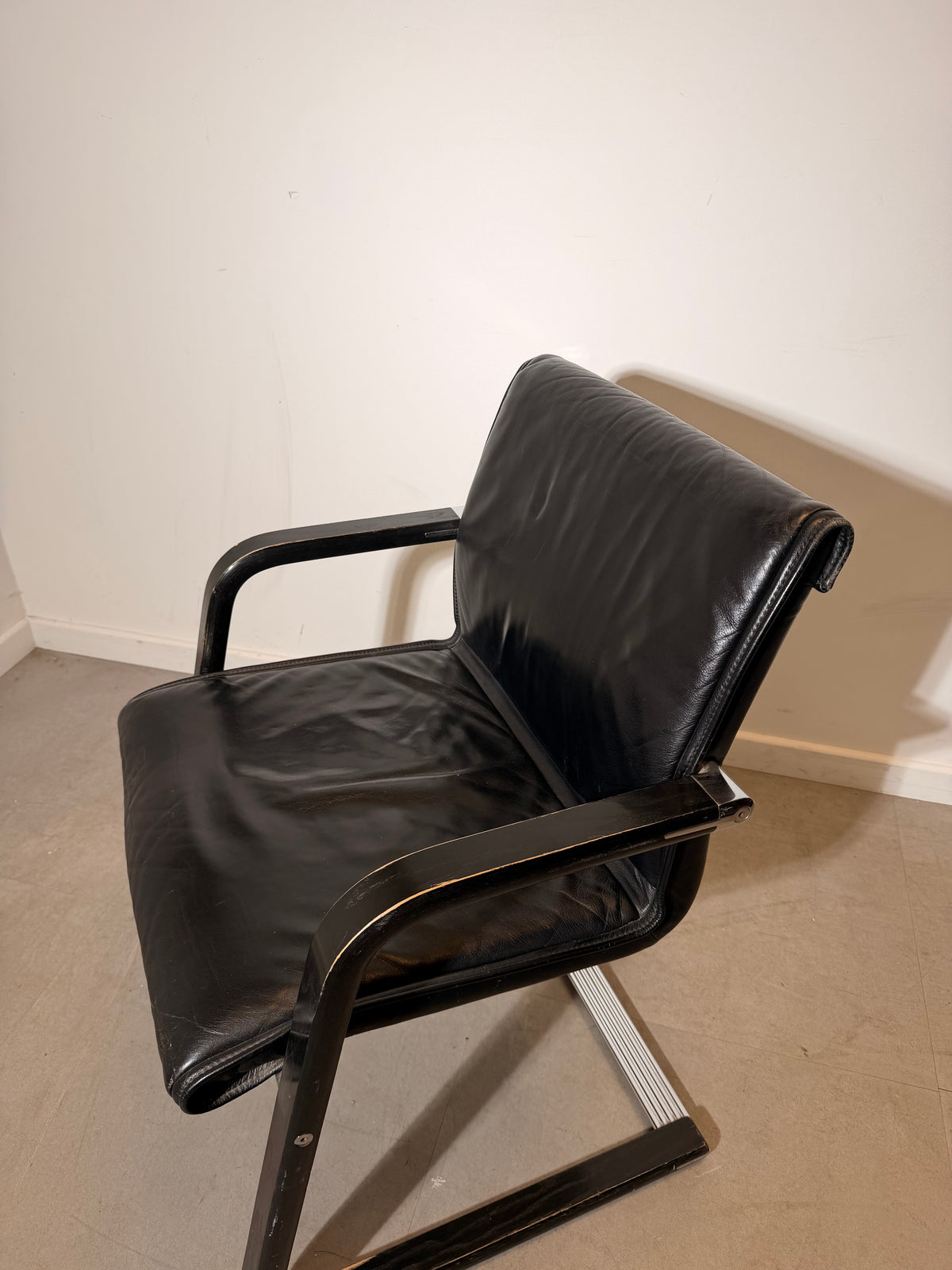 Vintage Wilkhahn Black Leather Cantilever Armchair