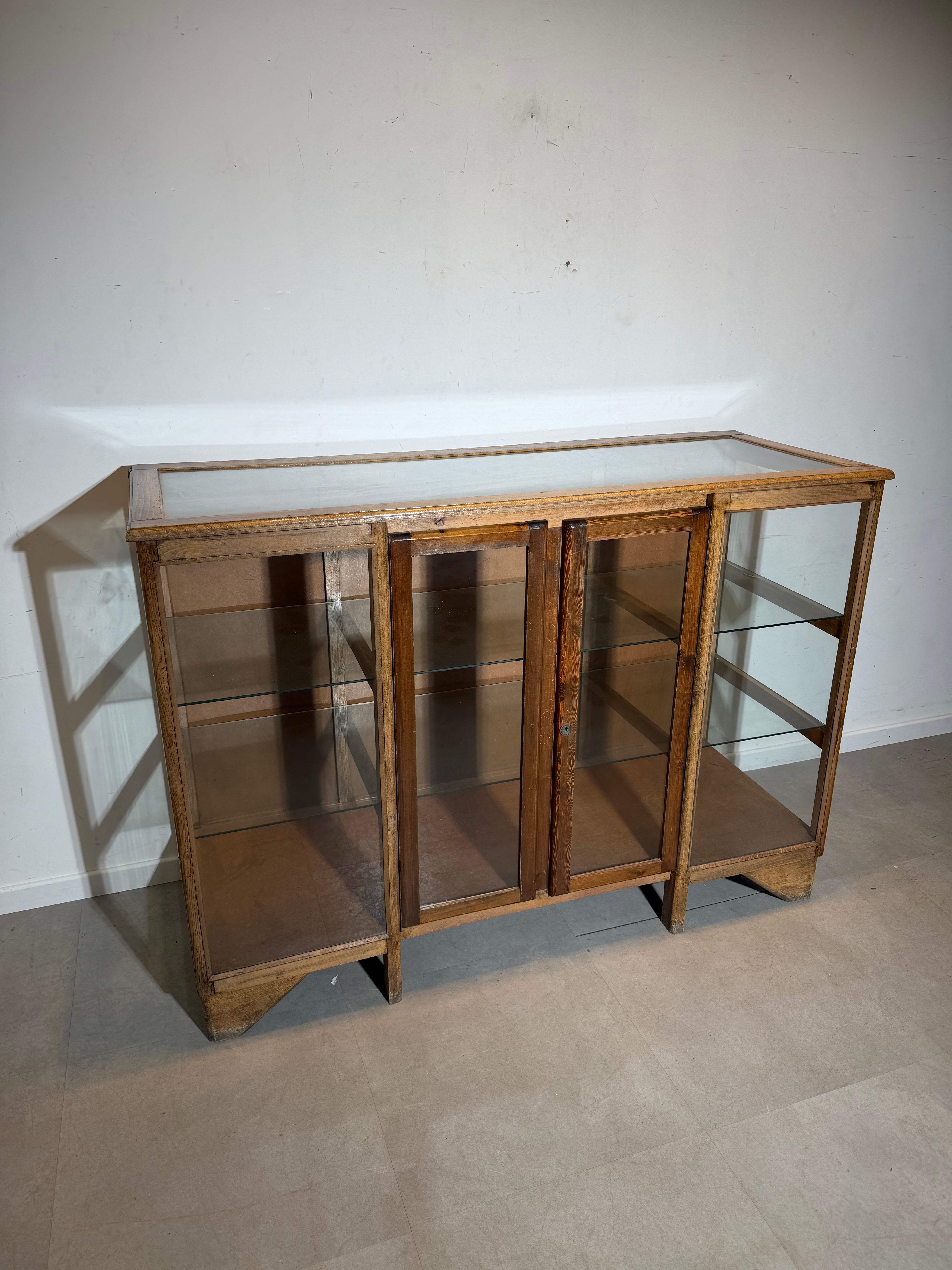 1930’s Wooden Shop Display Cabinet with Glass Panels