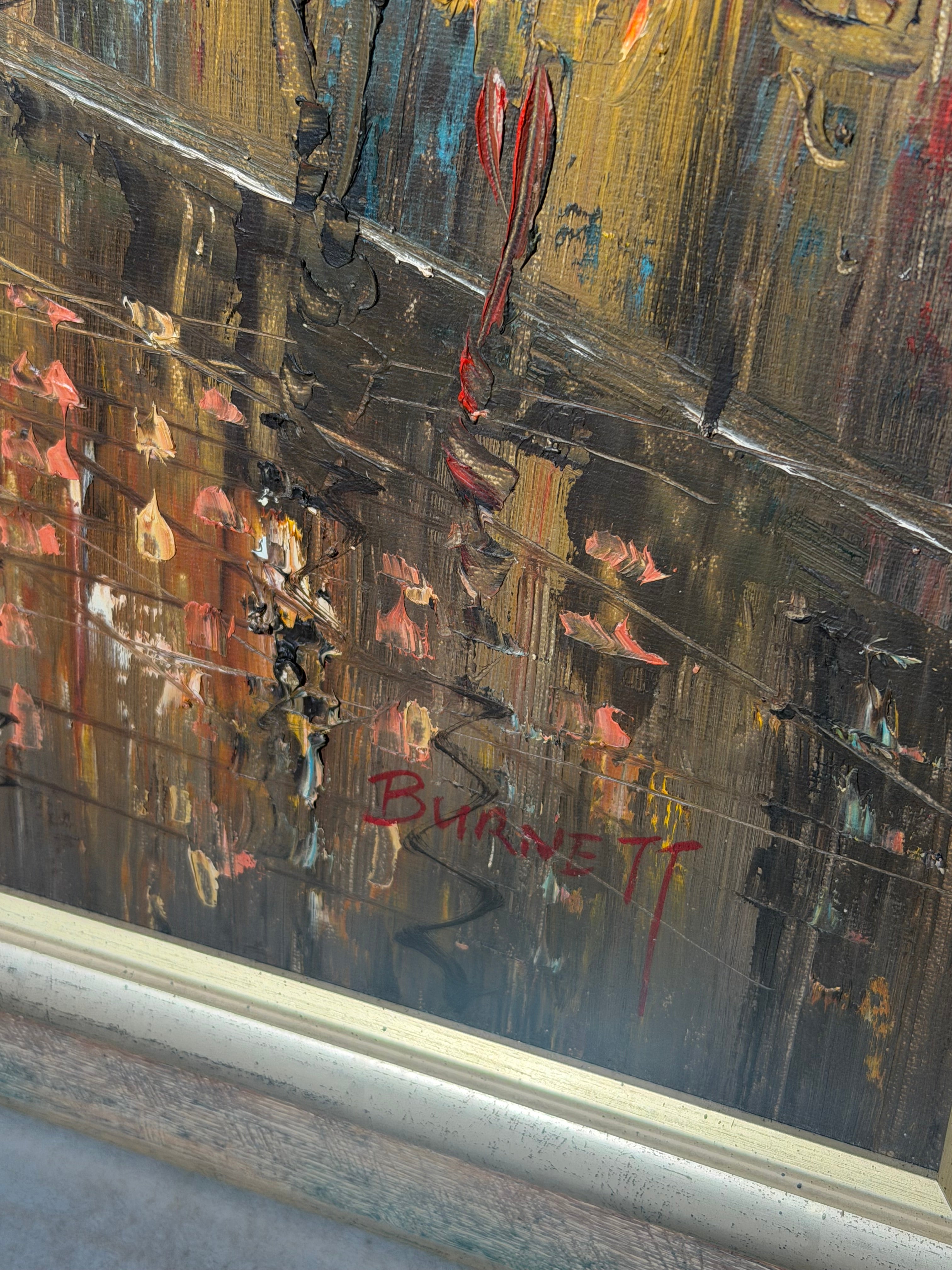 Large Paris Street Scene Oil Painting – Signed Burnett