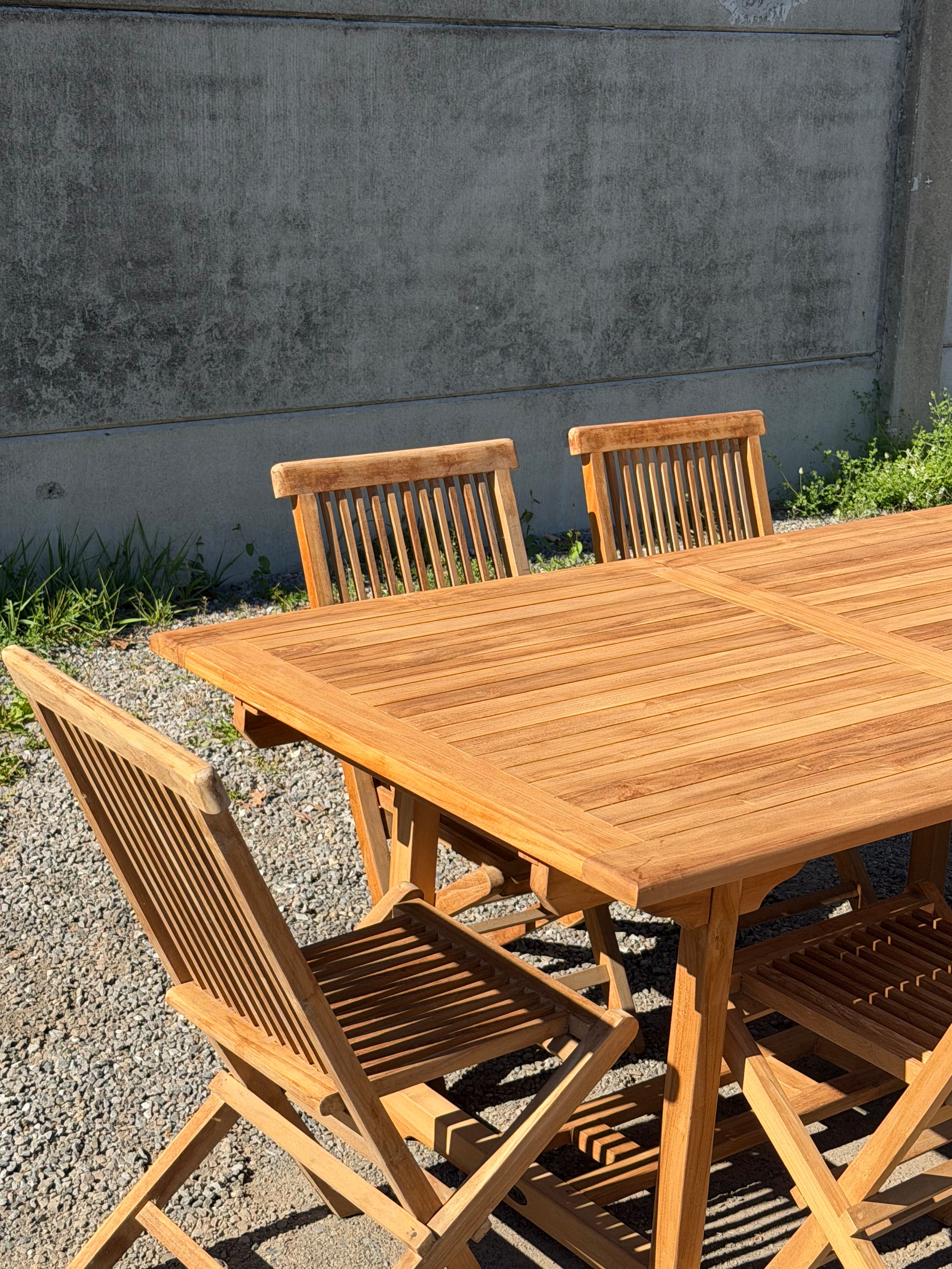 Teak Garden Table Rectangular Extendable + 6 Folding Chairs – Promo Set