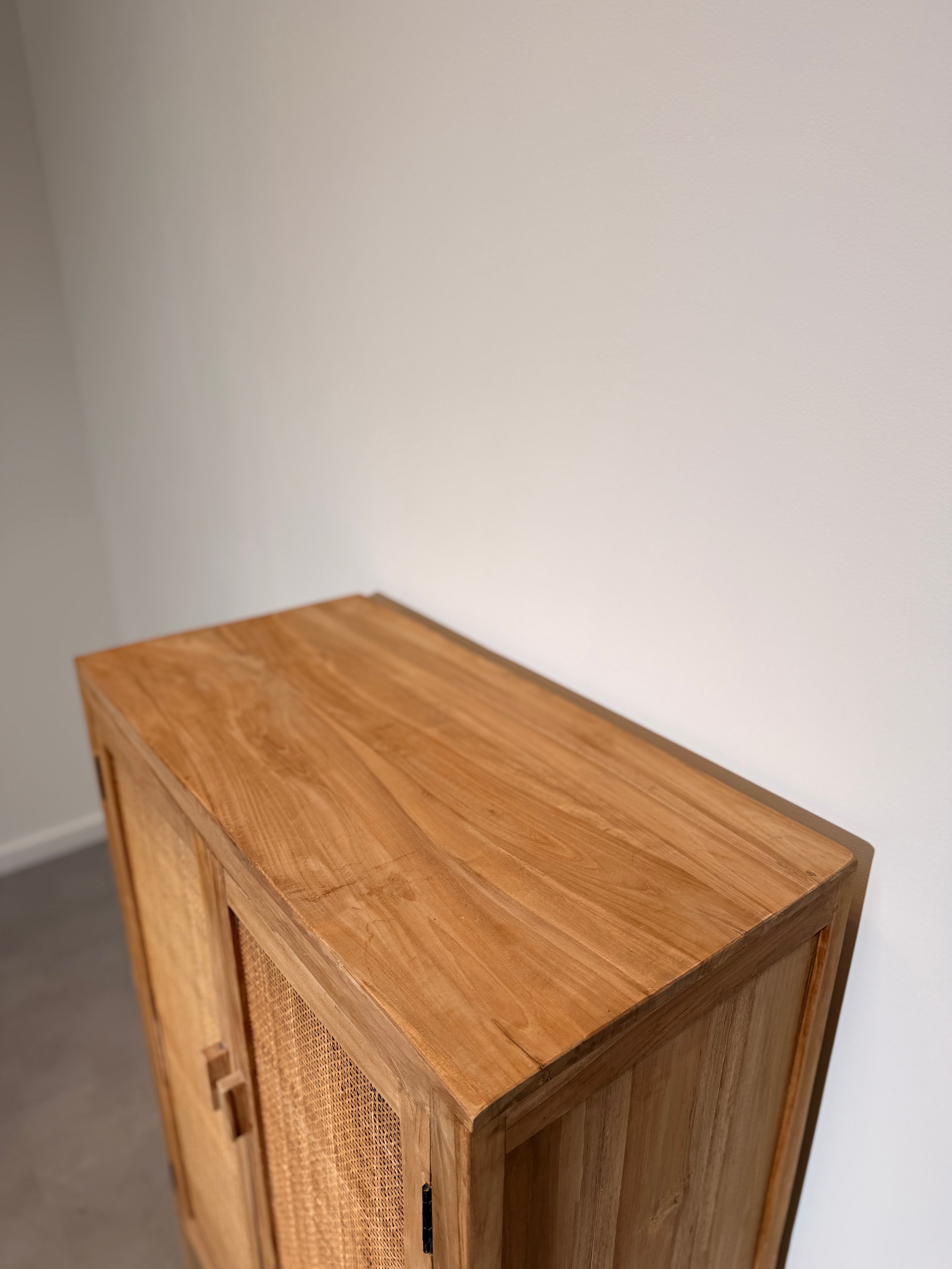 Vintage Teak Cabinet with Rattan Doors