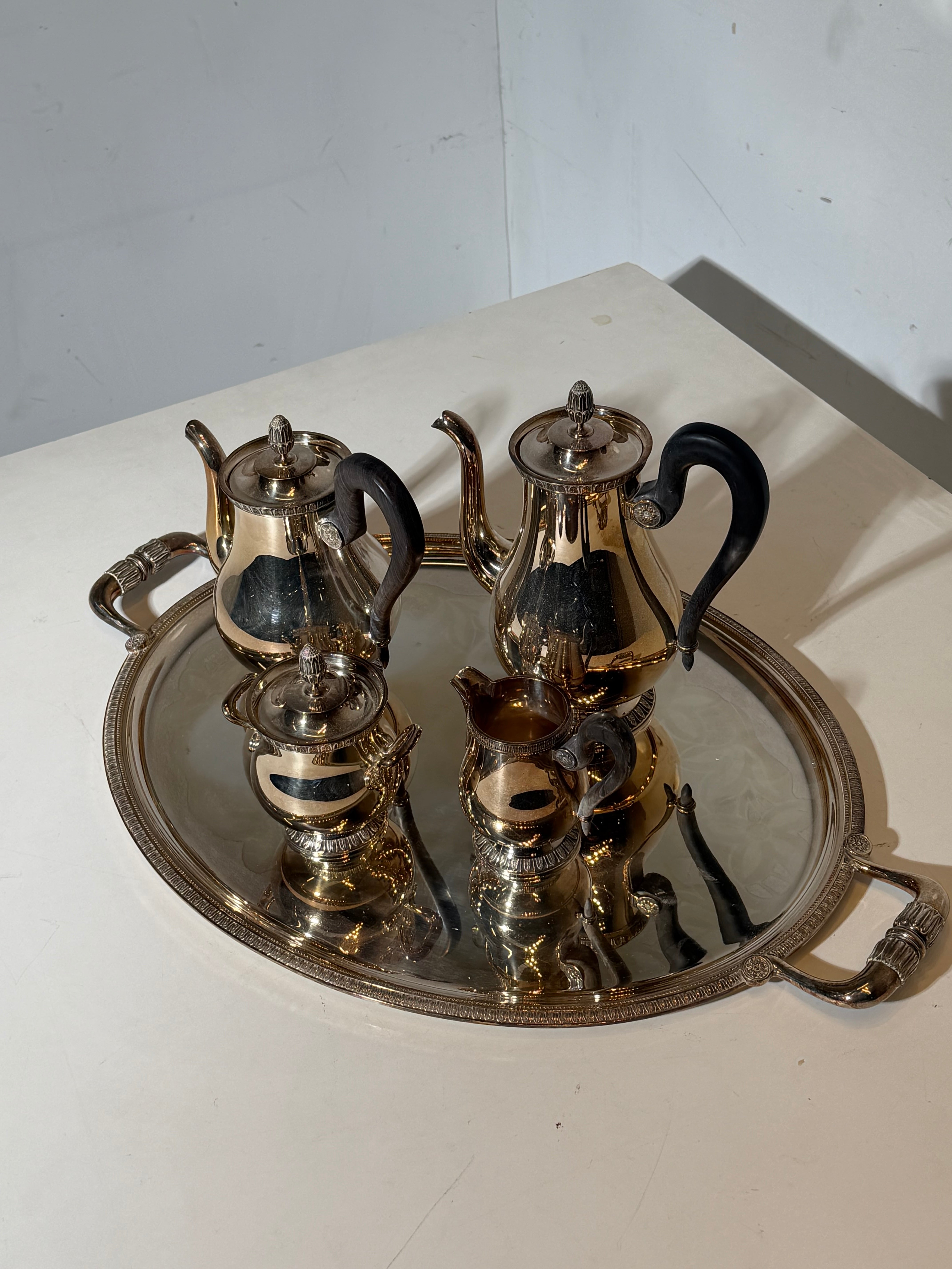 Christofle Malmaison Silver Plated Coffee Tea Set 5 Piece with Tray – French Luxury Service