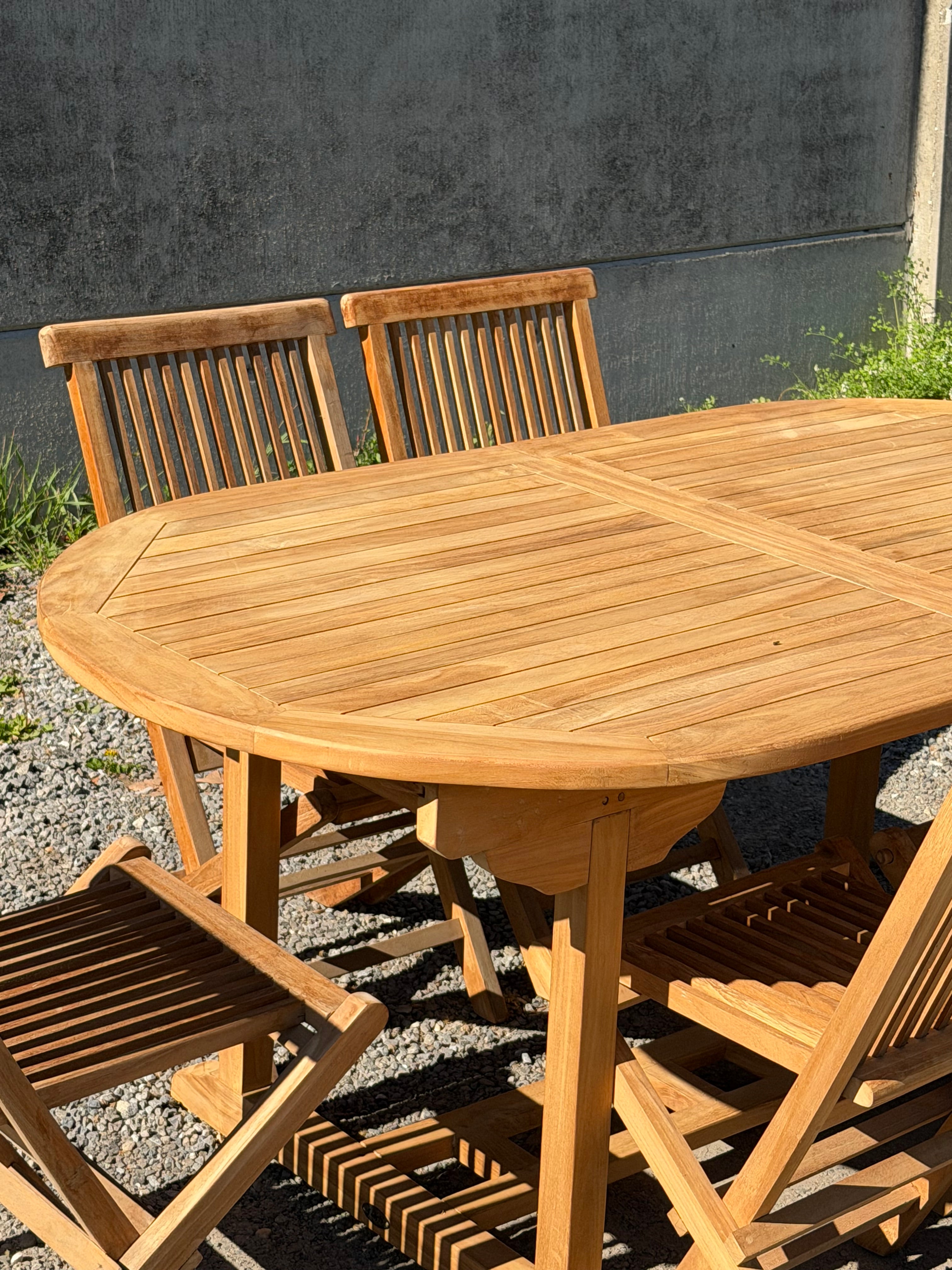 Teak Garden Table Oval Extendable + 6 Folding Chairs – Promo Set