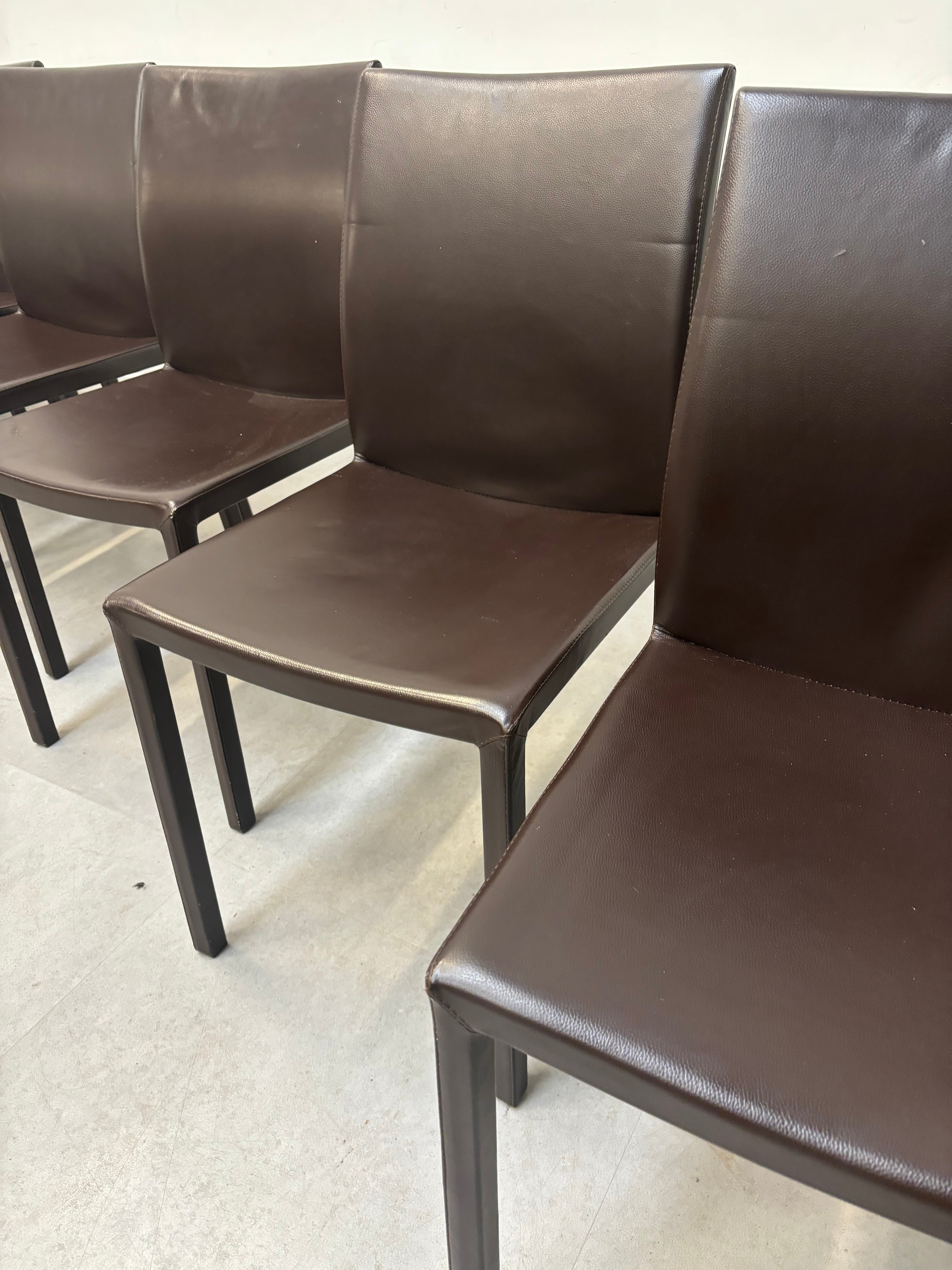 Set of 8 all leather brown dining chairs