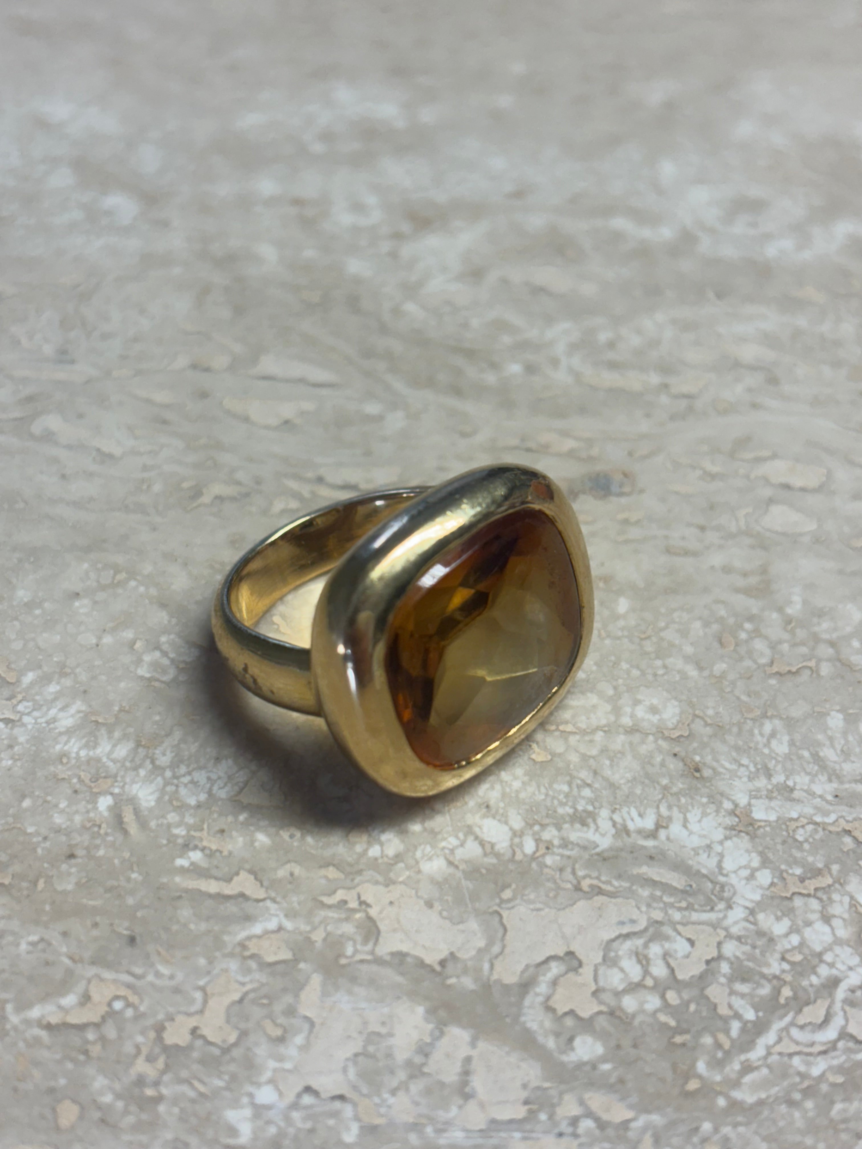 Bague en or 18 carats avec citrine taille coussin – Taille 56