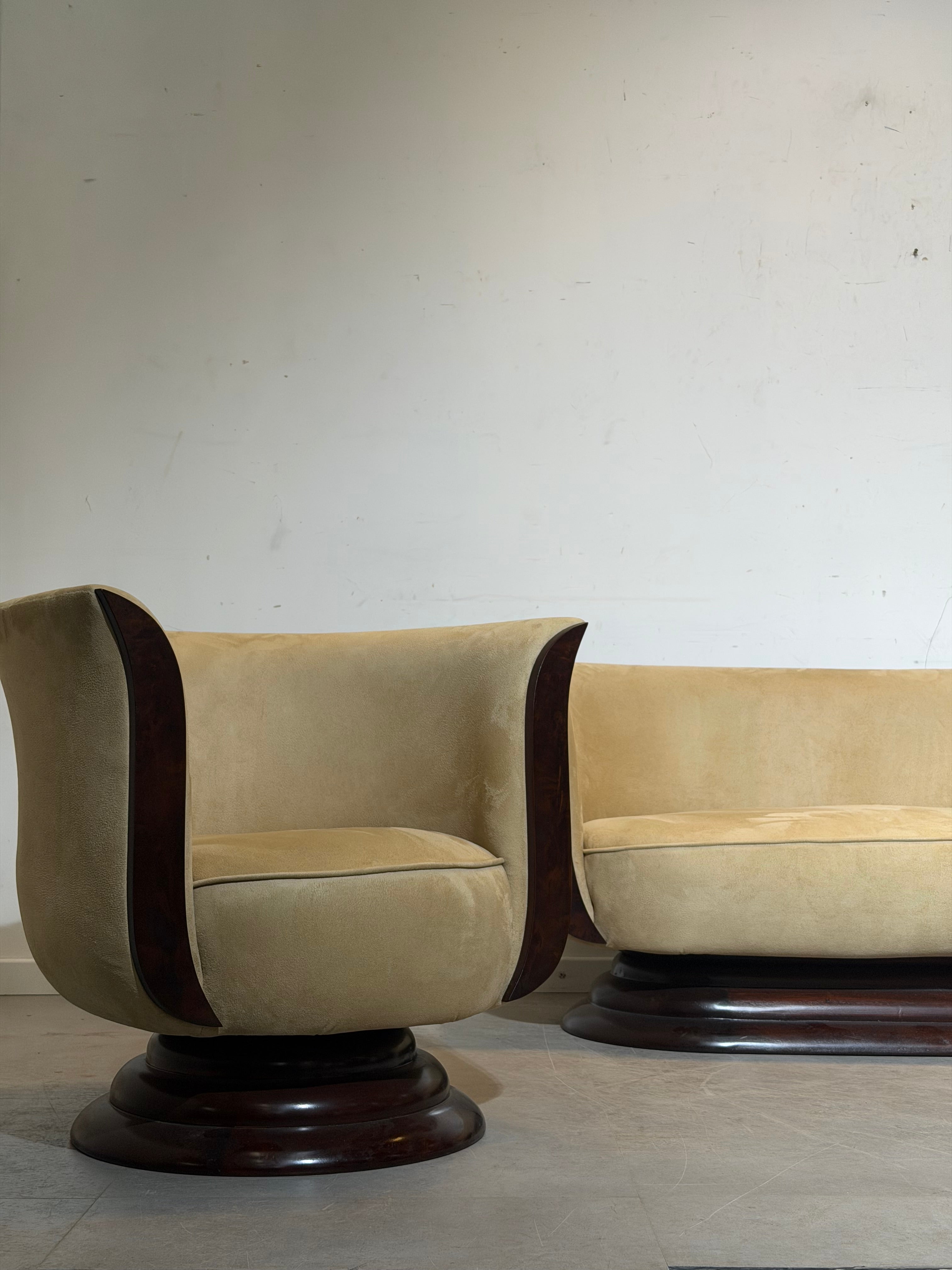 Art Deco Tulip Sofa Set – 2 Club Chairs & Two-Seater – Hotel Le Malandre
