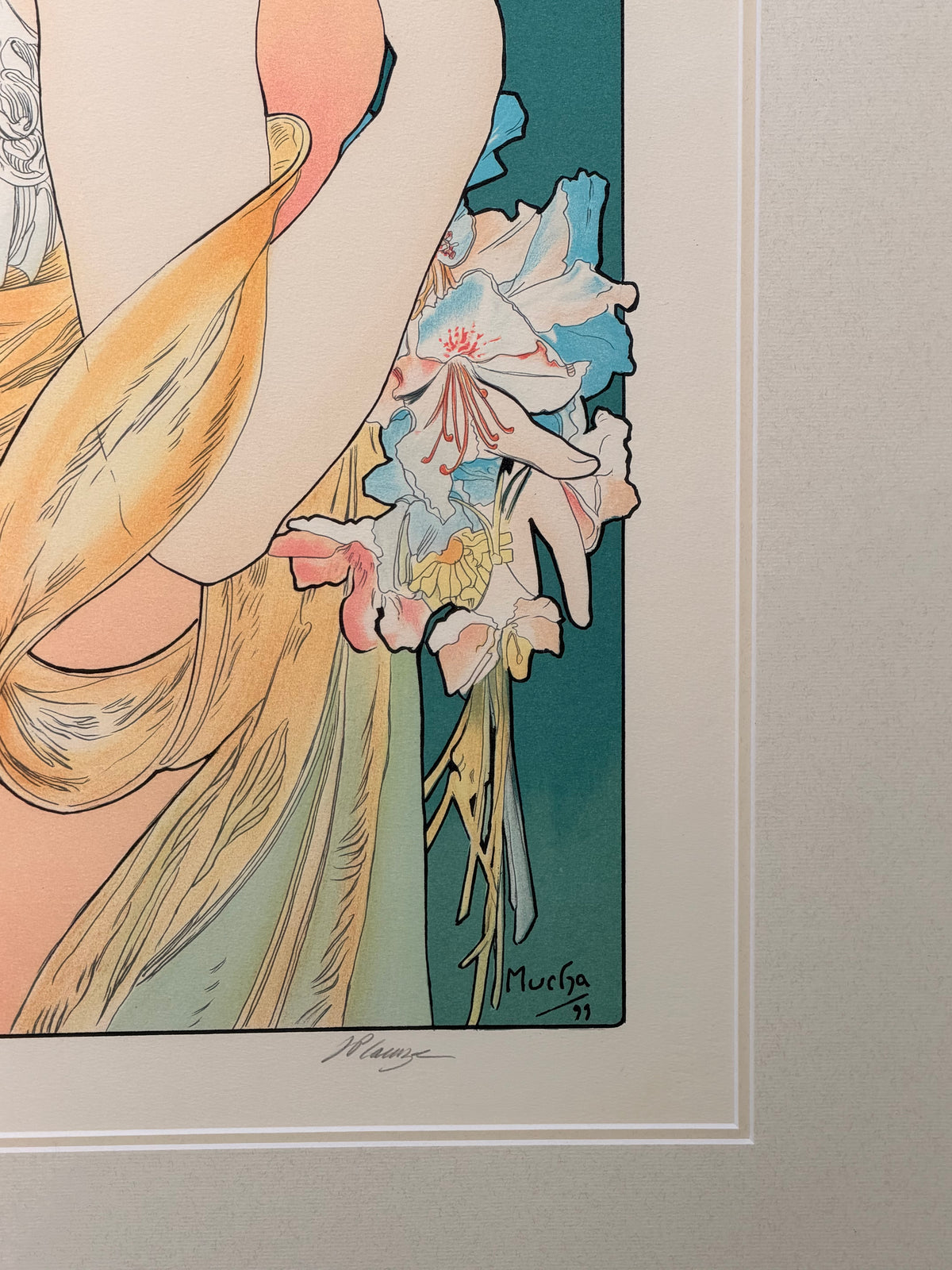 After Alphonse Mucha – Primrose & Feather – Set of Two Framed Colour Lithographs