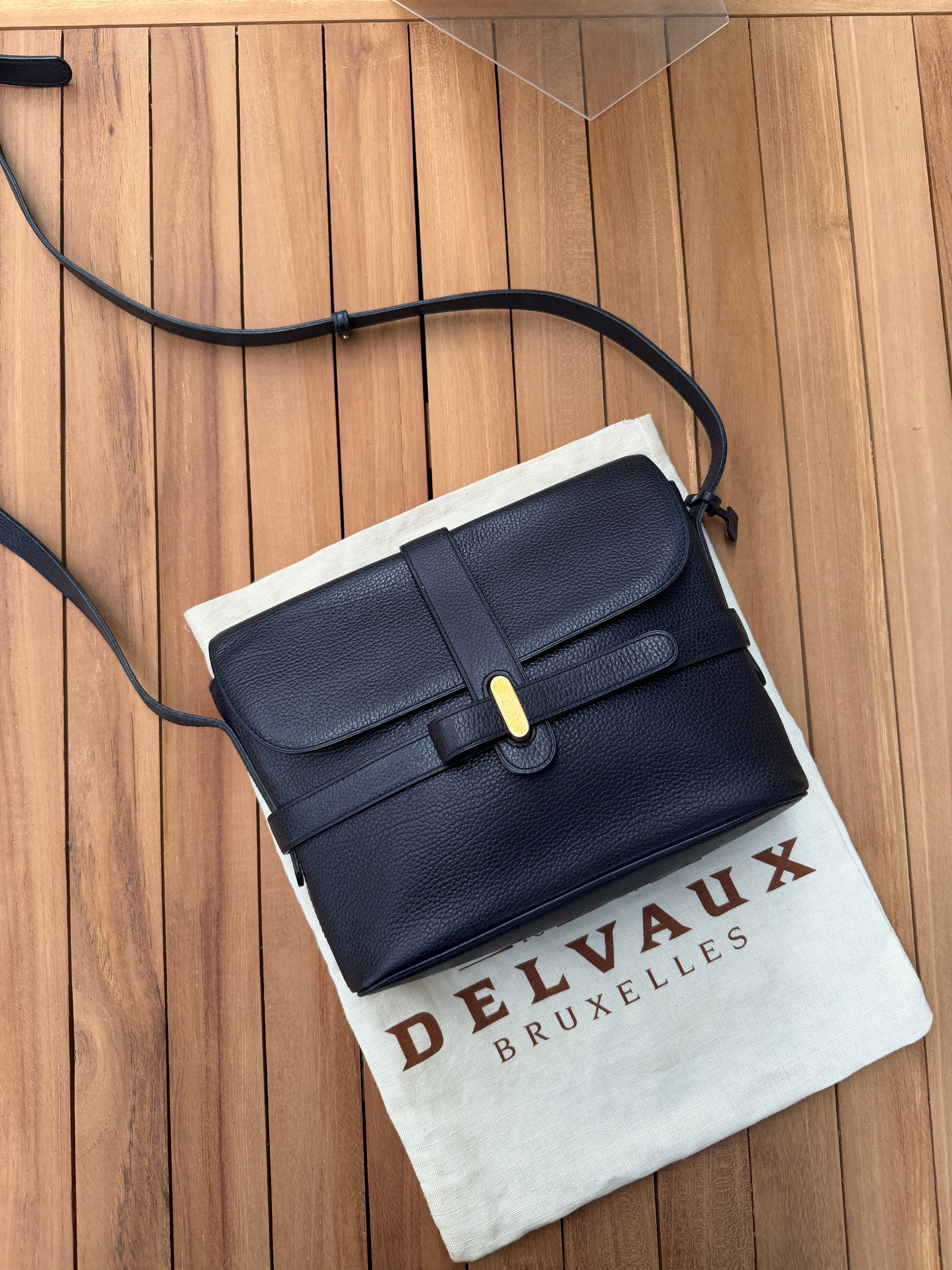 Delvaux “Simoun” Crossbody Bag – Dark Blue Leather