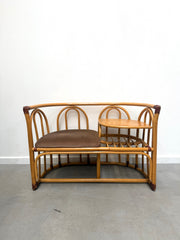 Vintage Rattan Telephone Bench with Side Table, 1970s