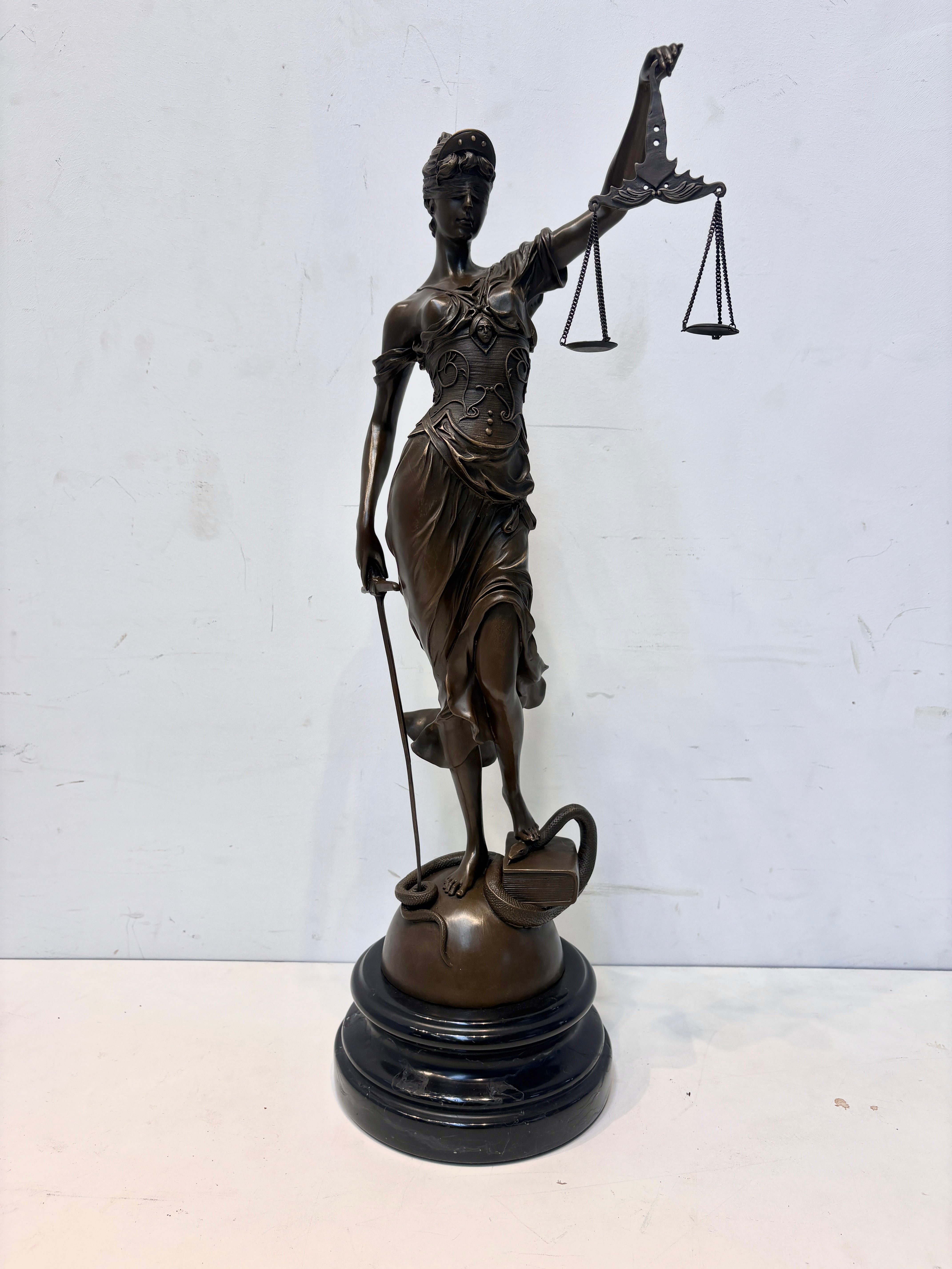 Bronze Sculpture “Lady Justice” – Allegorical Figure with Scales & Sword