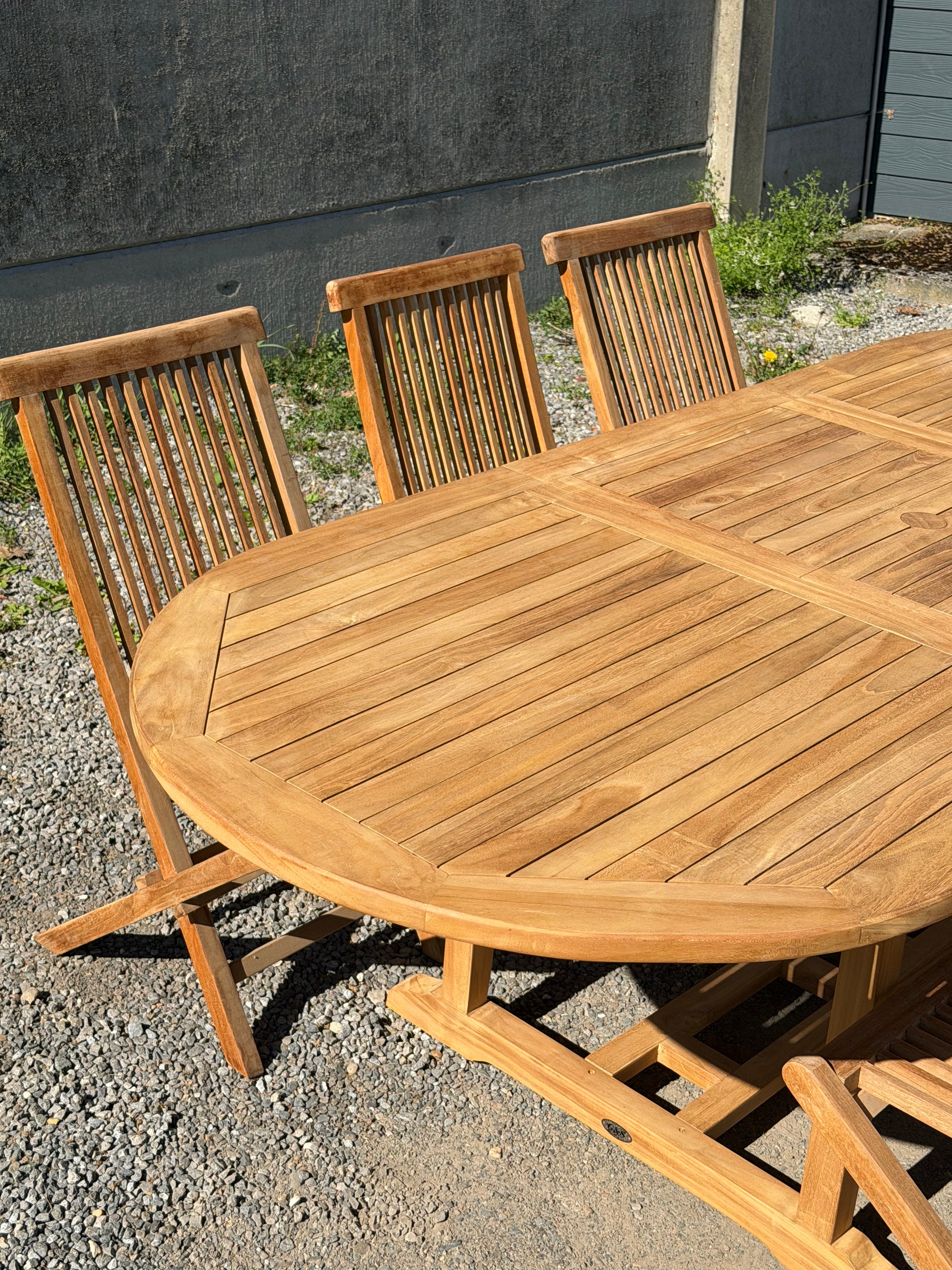 Teak Garden Table Oval Extendable + 6 Folding Chairs – Promo Set