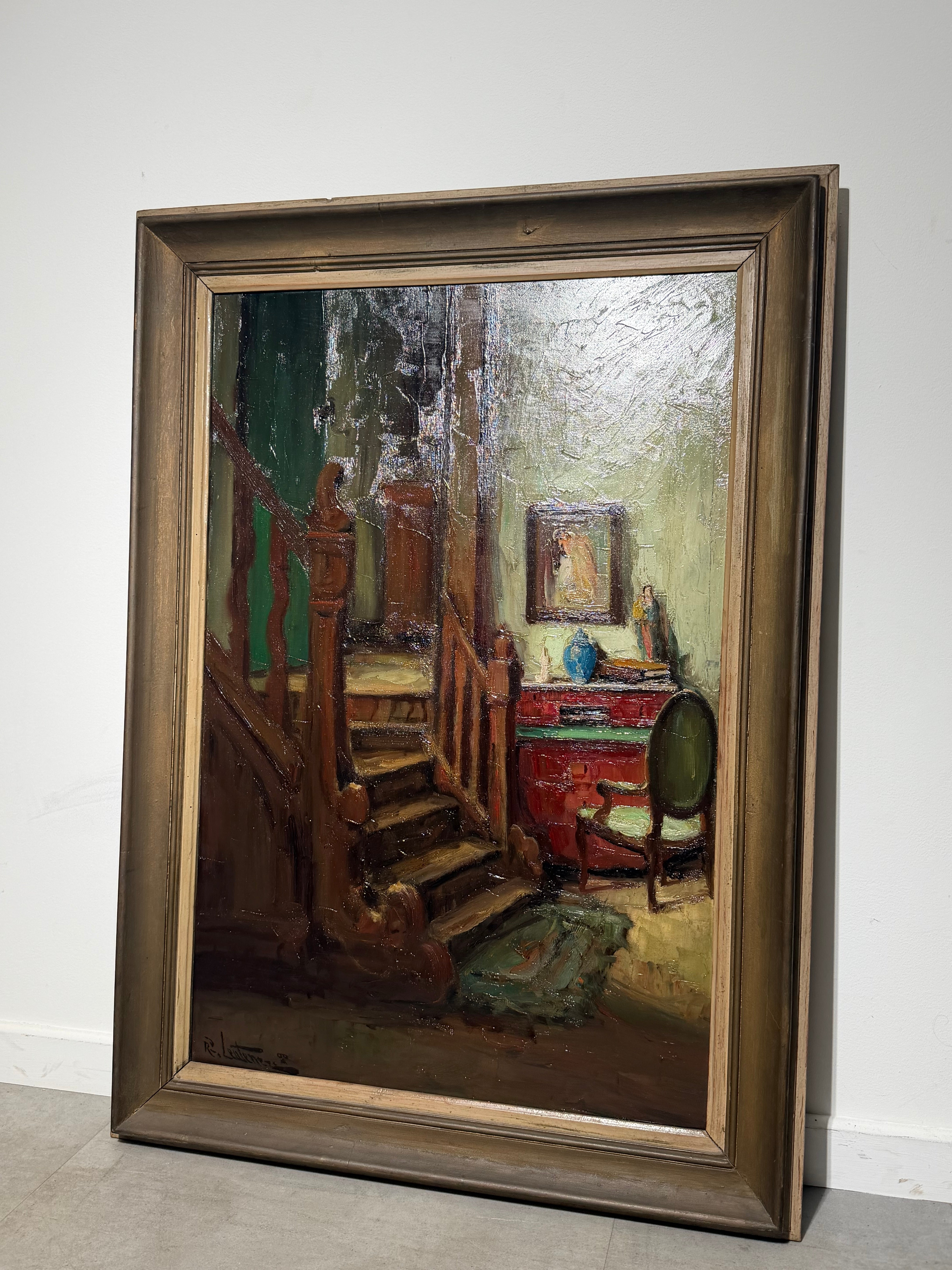 Richard Leutenez - Oil on Canvas - Interior with Staircase
