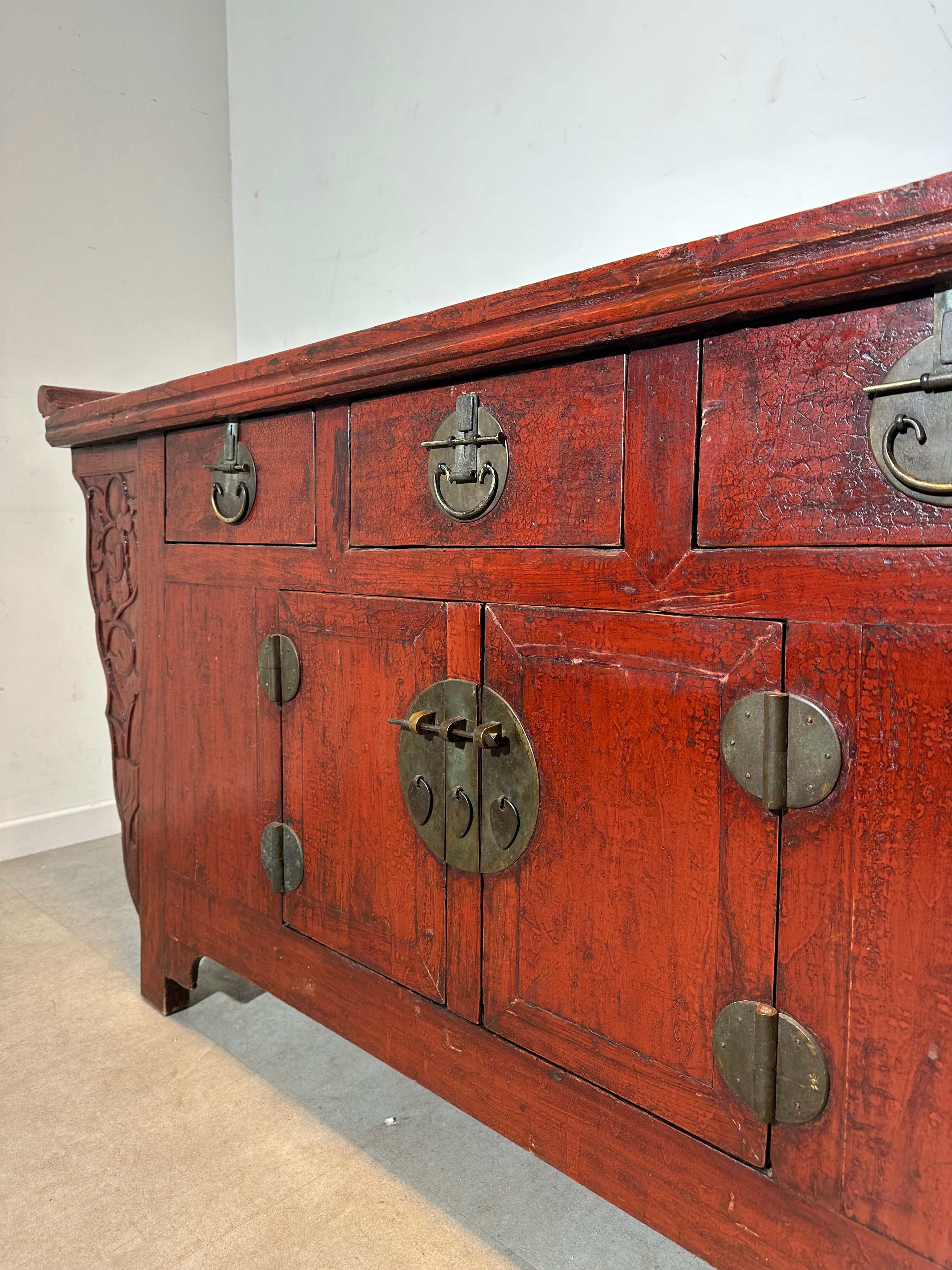 Antique Chinese Red Sideboard