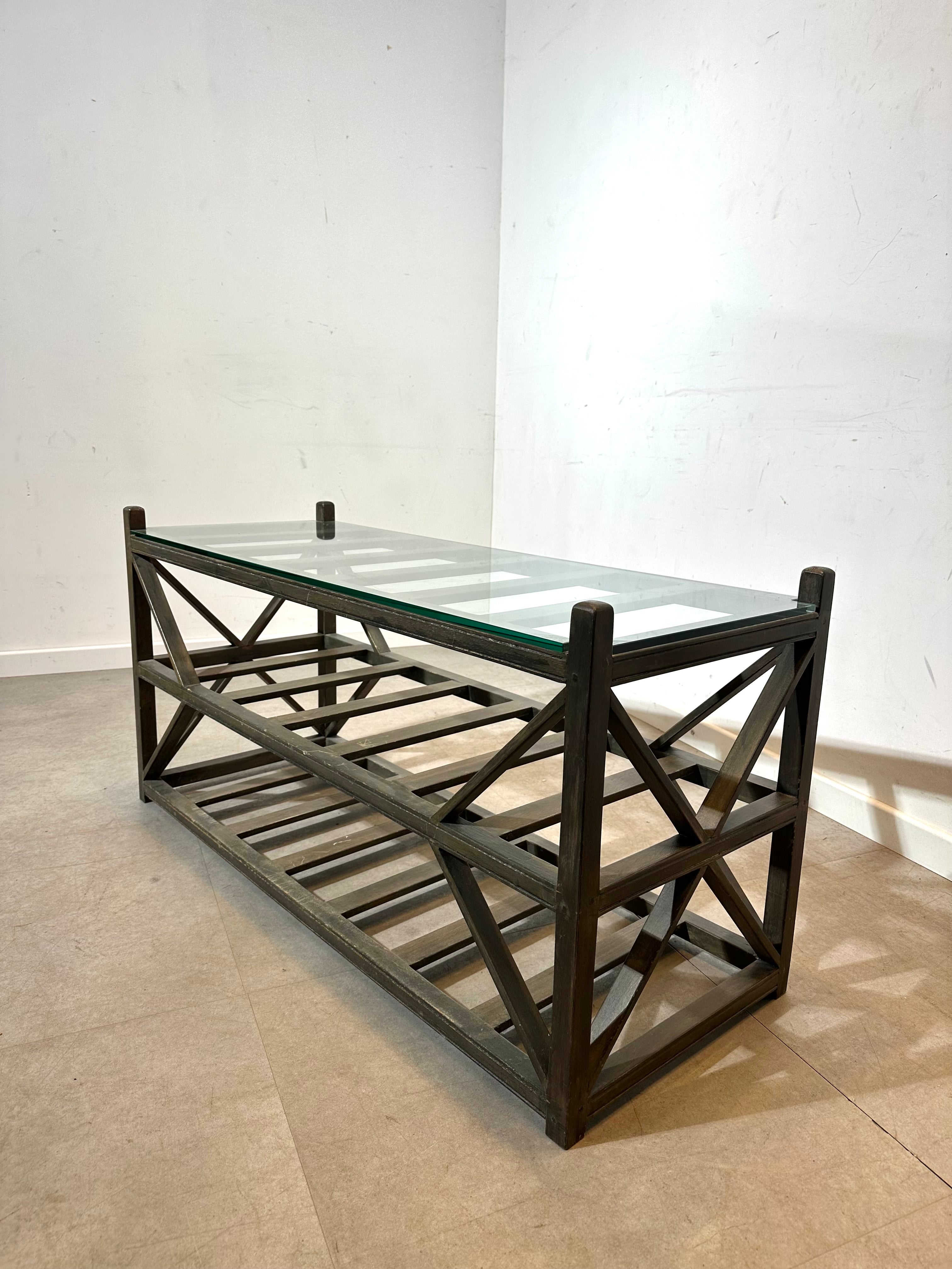Wooden Console Table with Glass Top