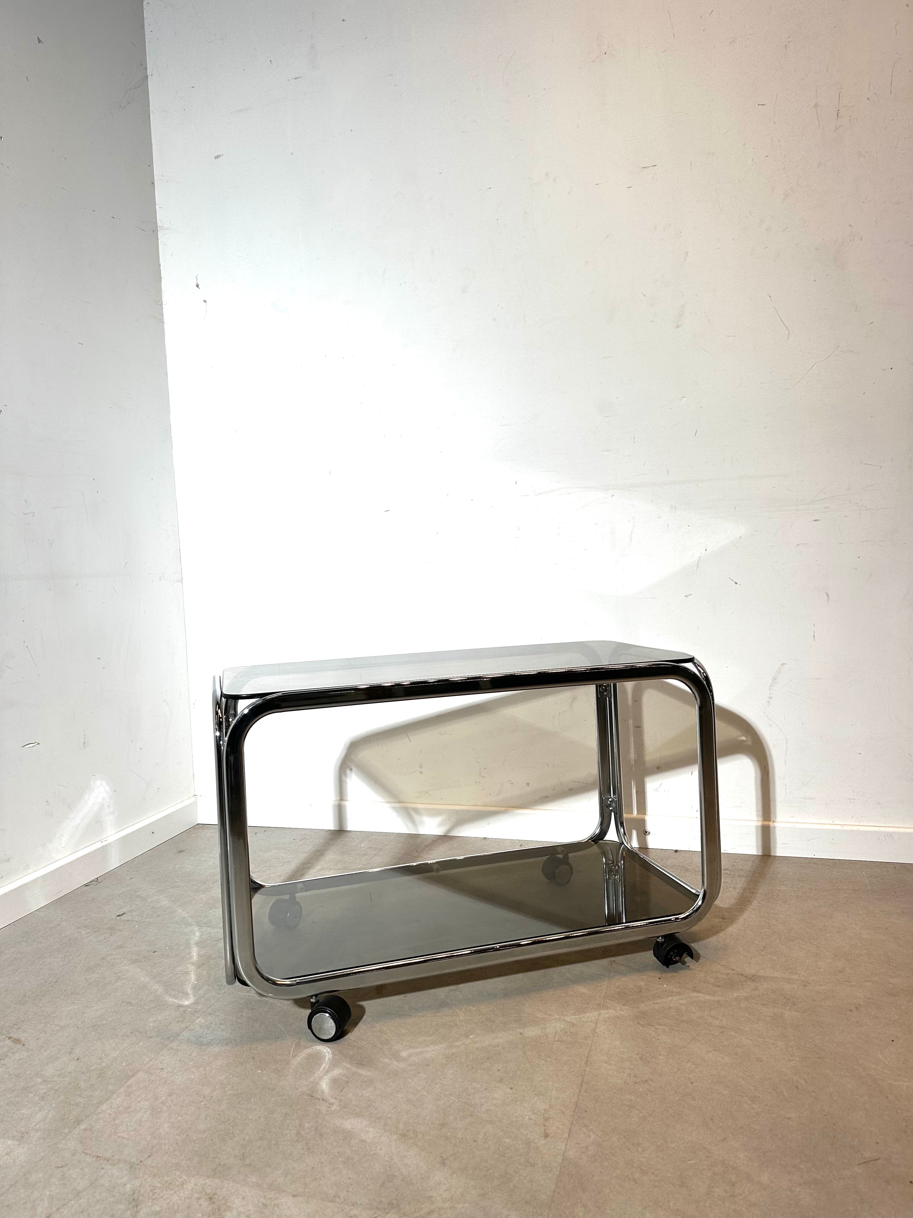 Vintage chrome & smoked glass trolley