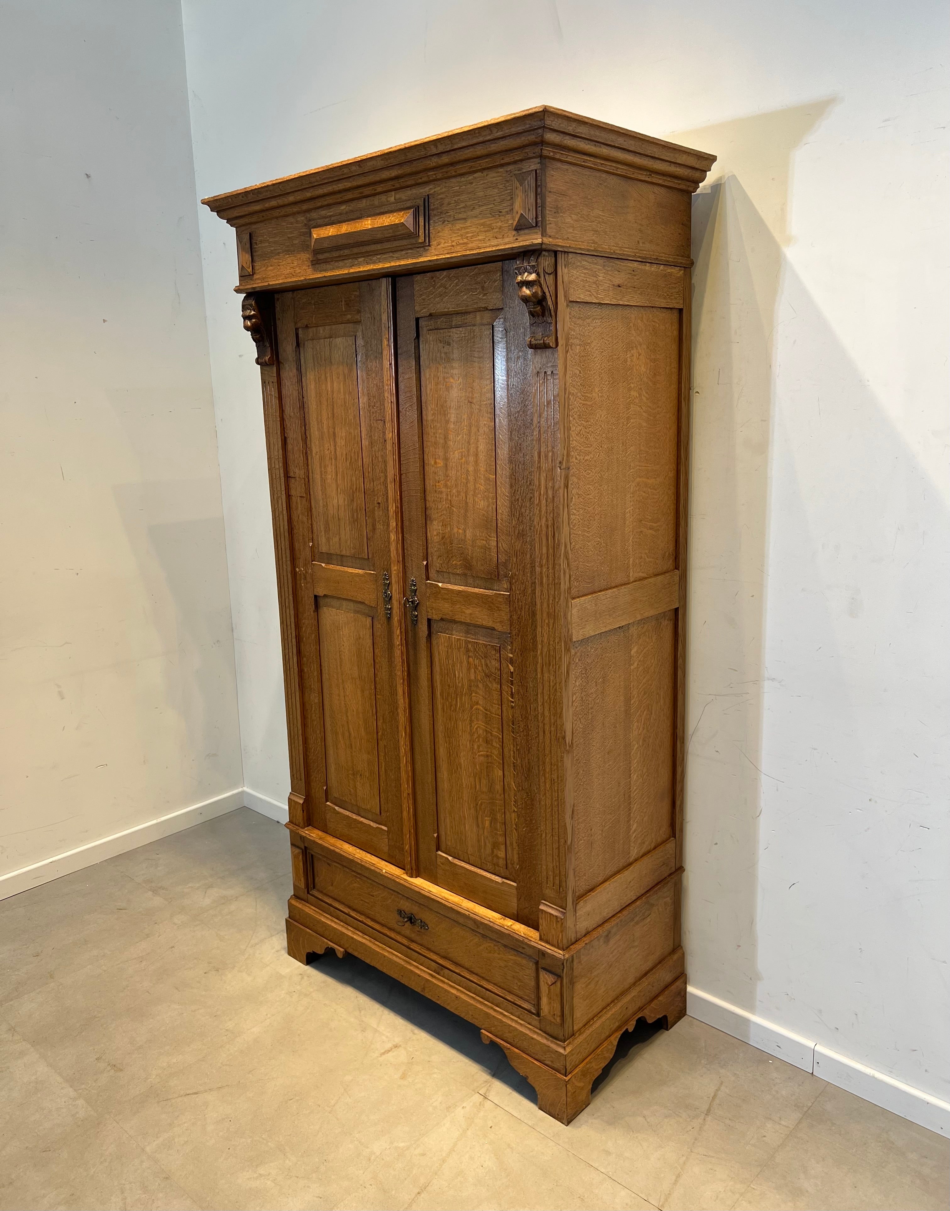 Antique Solid Oak Wardrobe Cabinet
