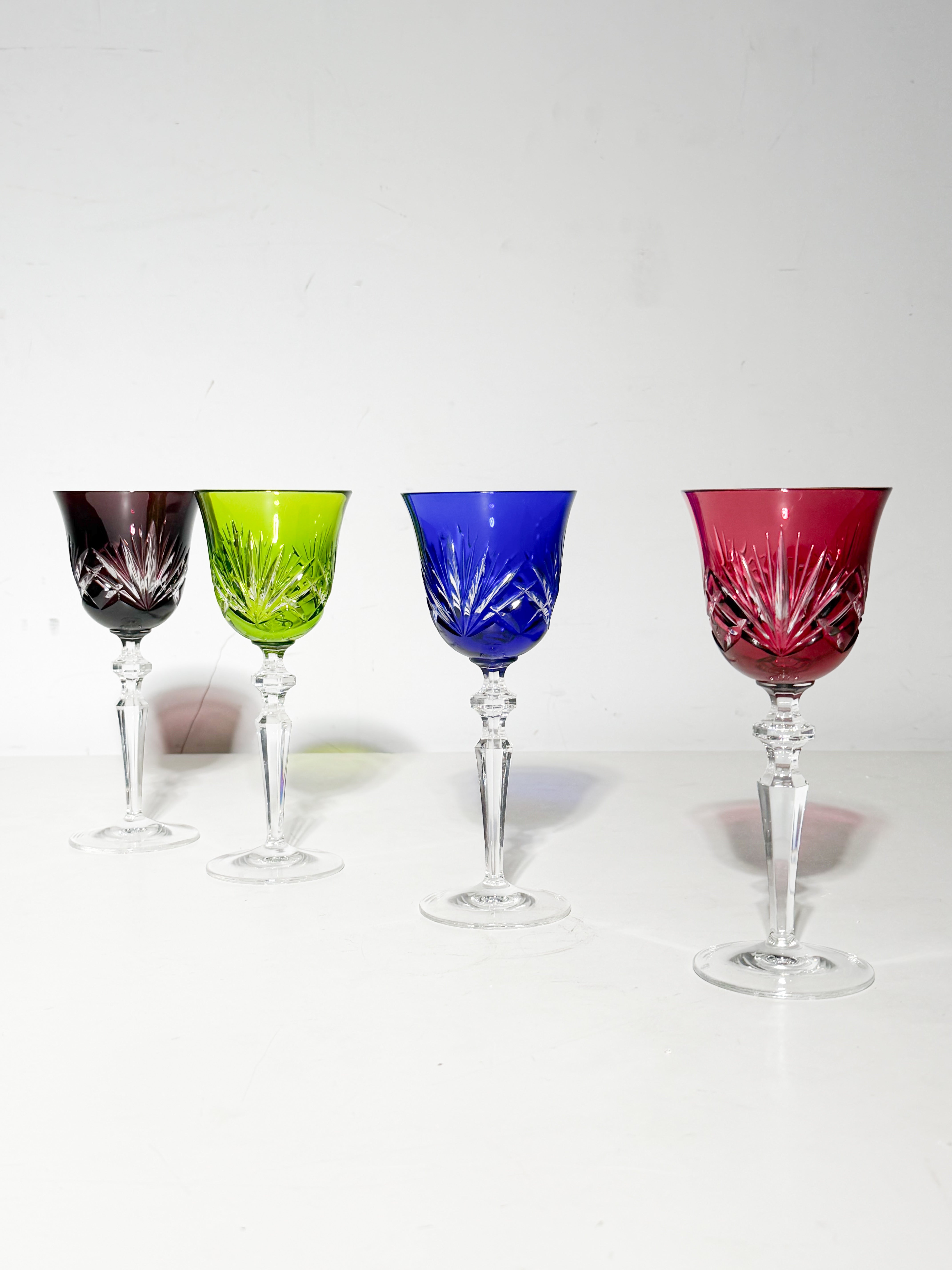 Set of Four Bohemian Cut Crystal Glasses – Multicolour