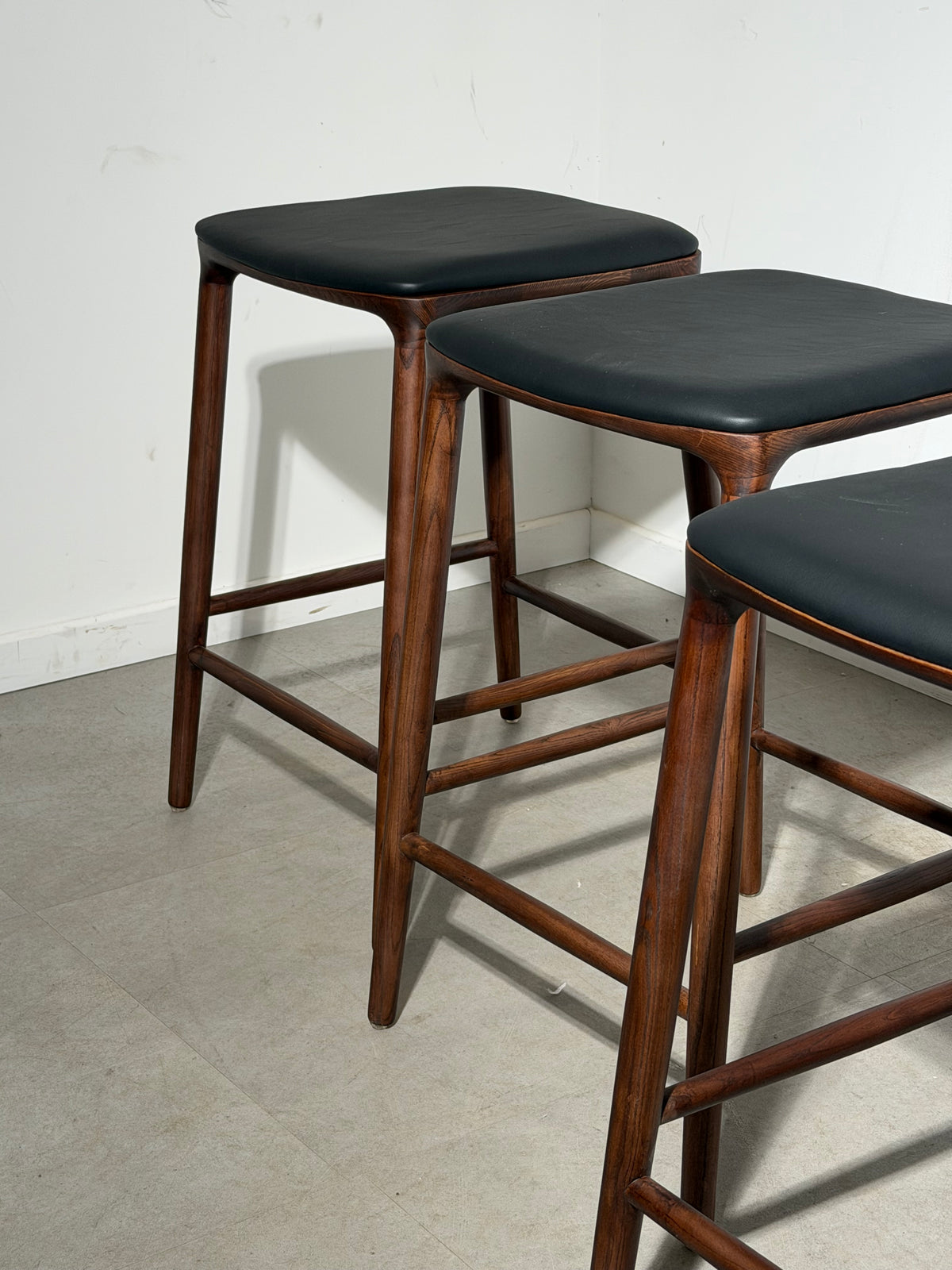“Nikko” Bar Chair – Walnut Finish & Black Leather