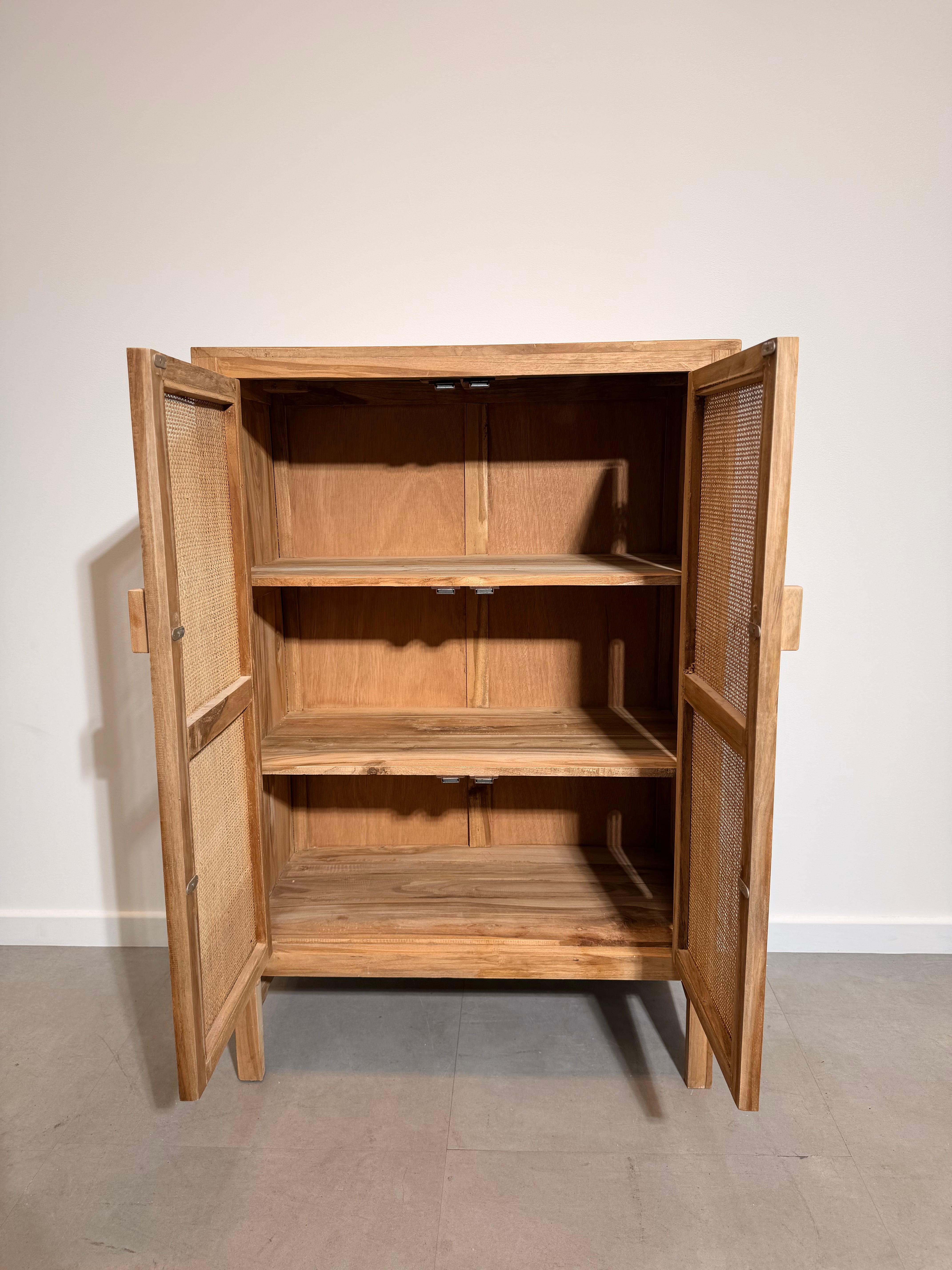 Vintage Teak Cabinet with Rattan Doors