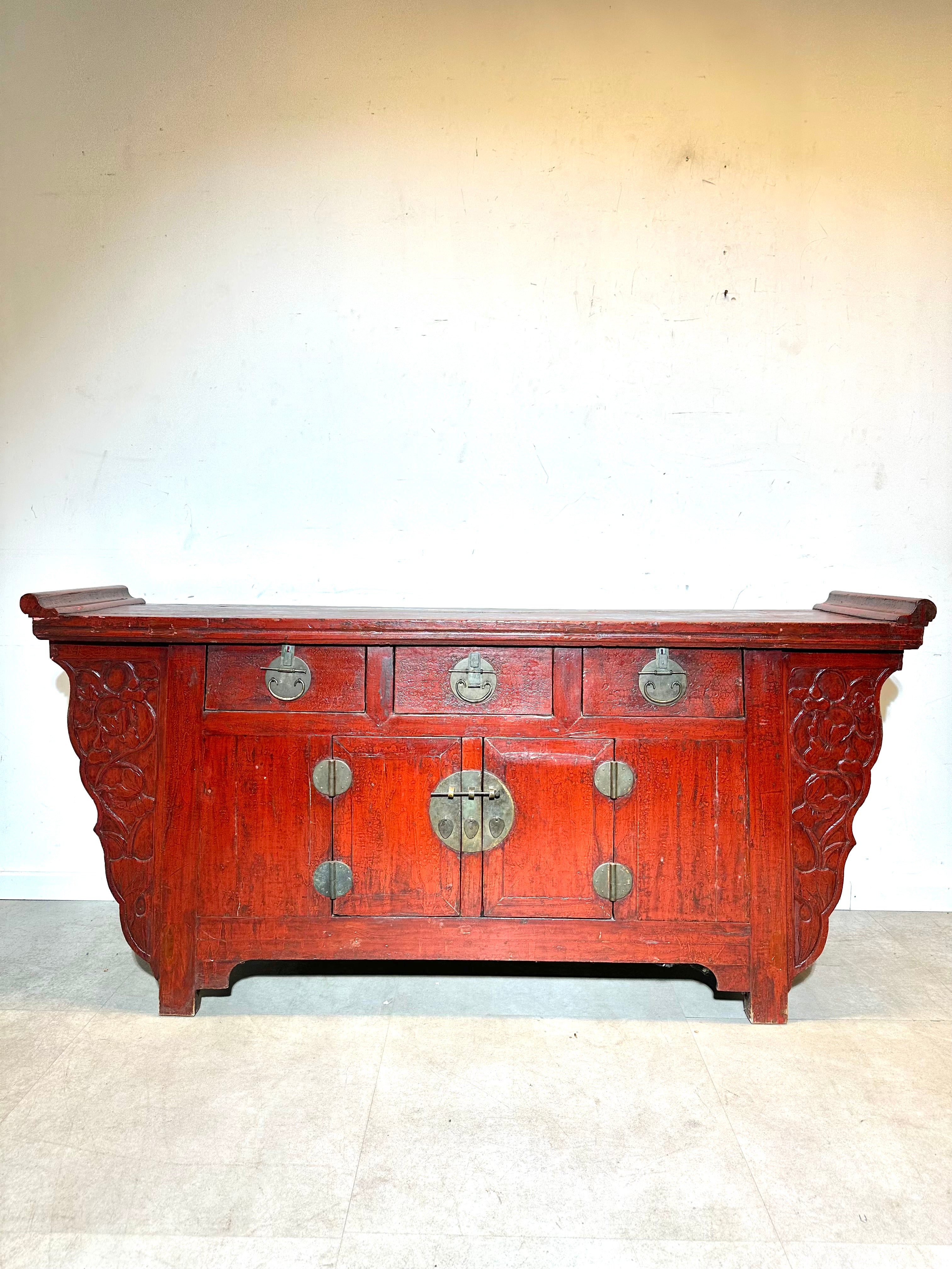 Antique Chinese Red Sideboard