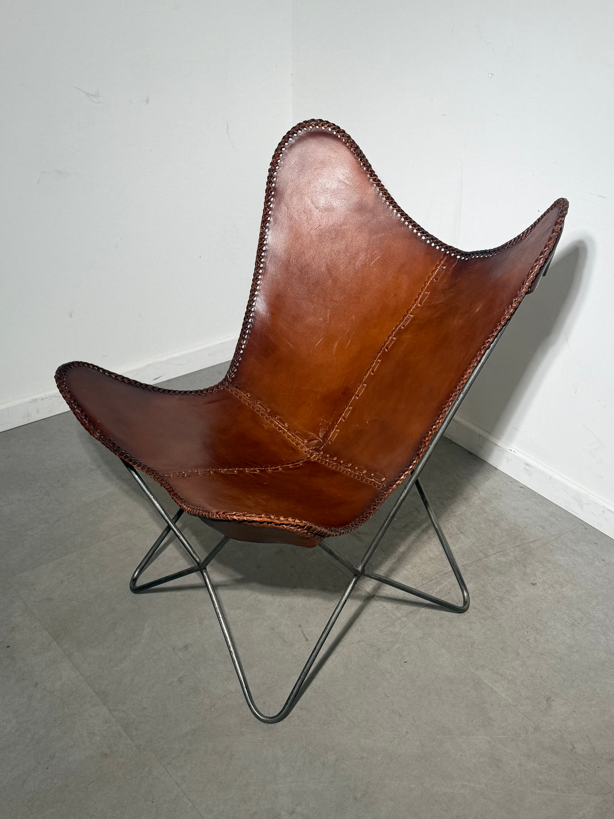 Vintage Cognac Leather Butterfly Chair