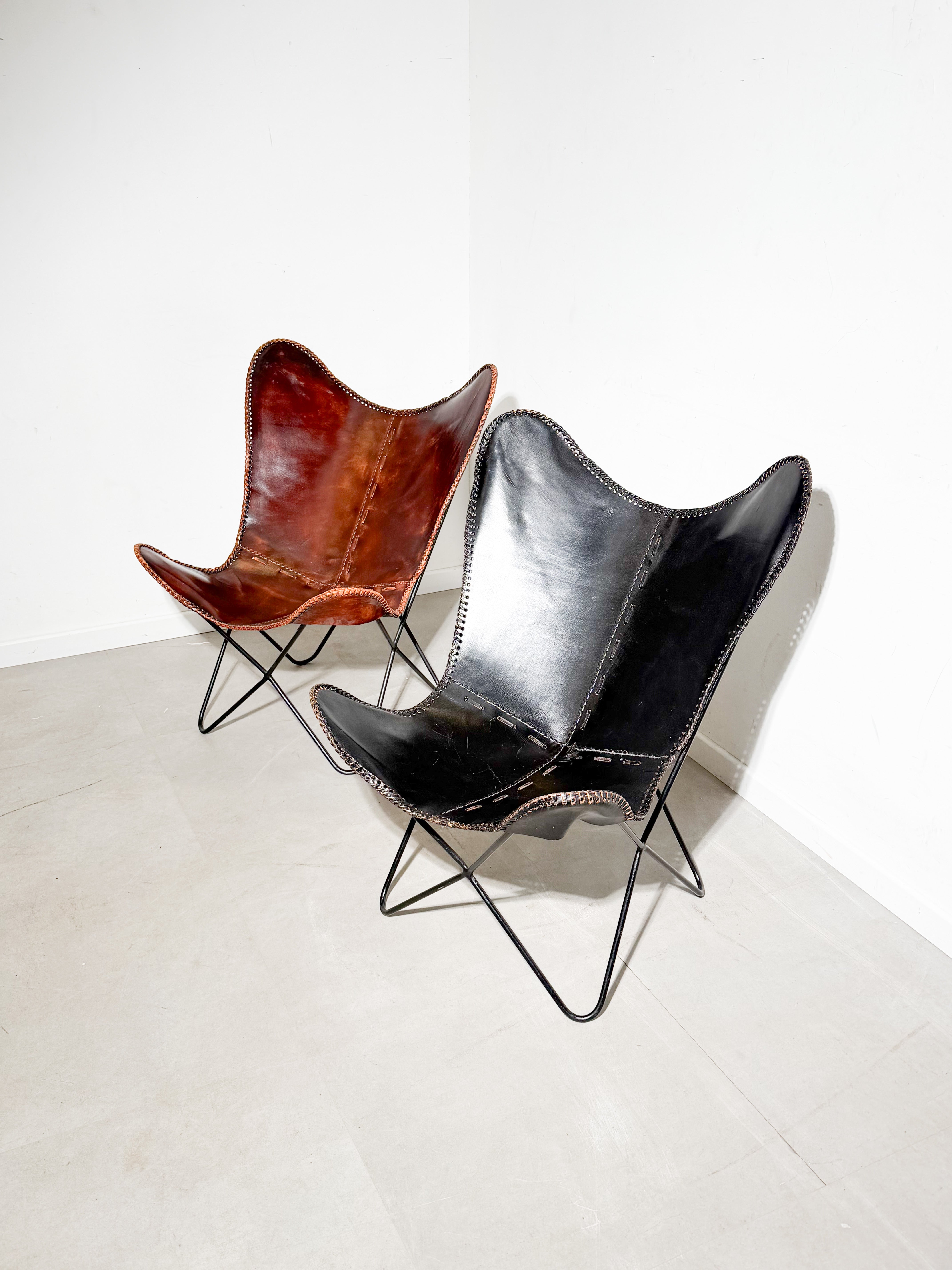 Vintage Butterfly Chair Black Leather – Mid Century Sling Chair