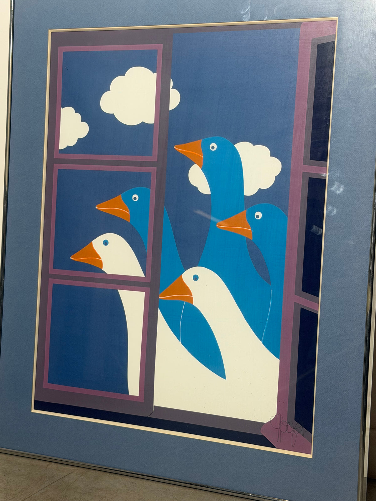 Signed Colour Lithograph with Geese – 63 × 80 cm