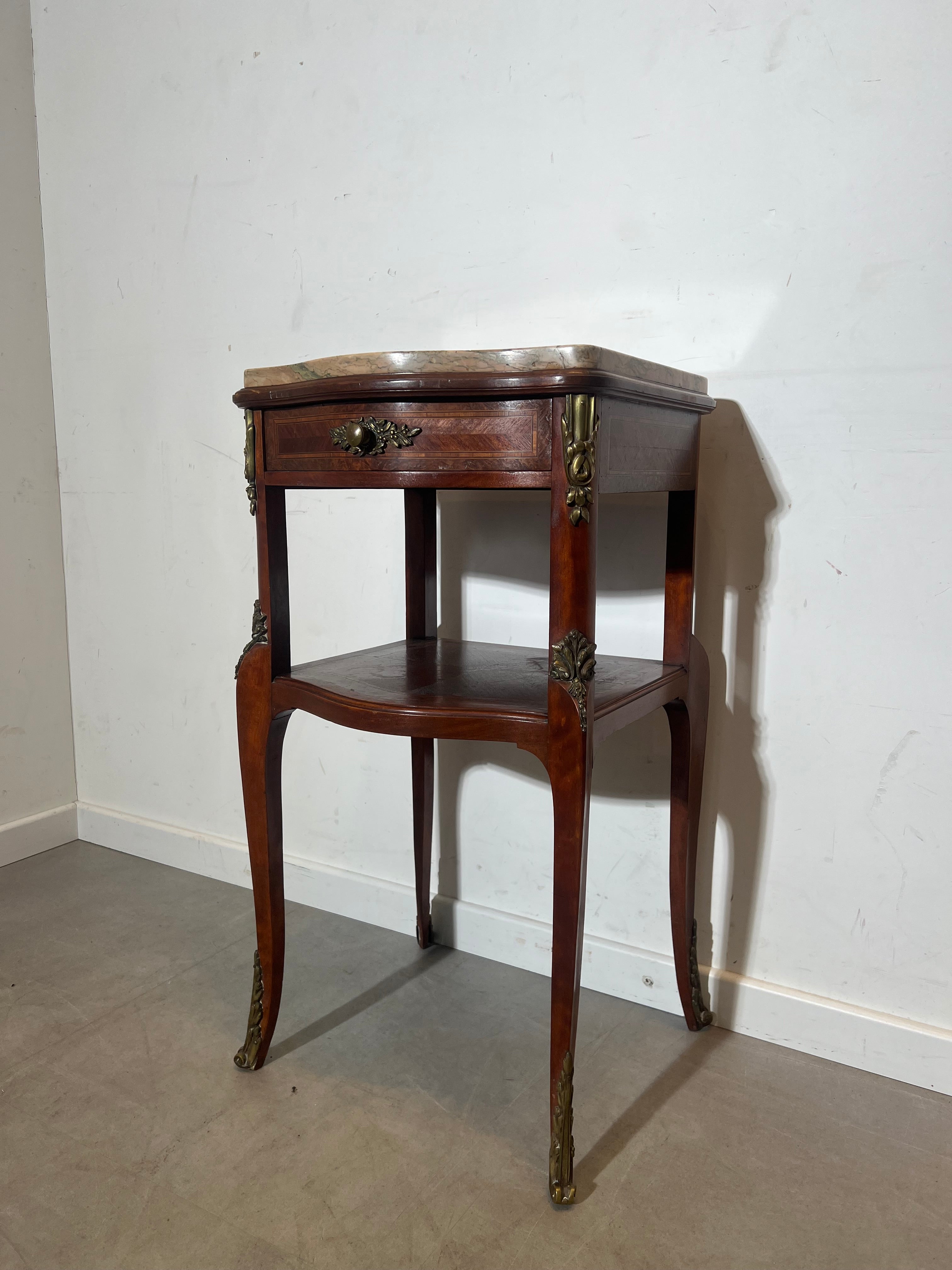 Antique French Louis XV Style Marble Top Side Table