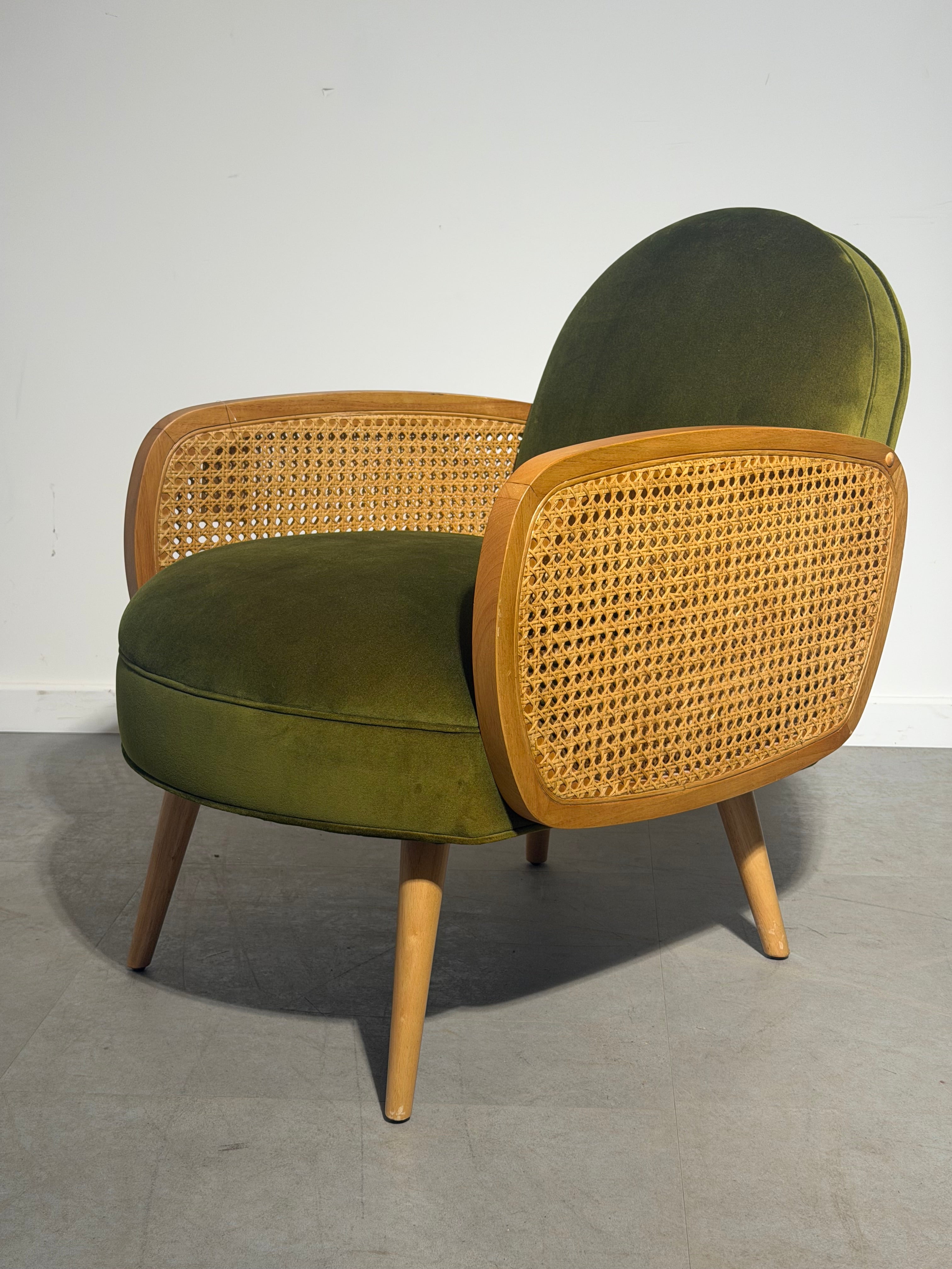 Cane & Olive Velvet Lounge Chair