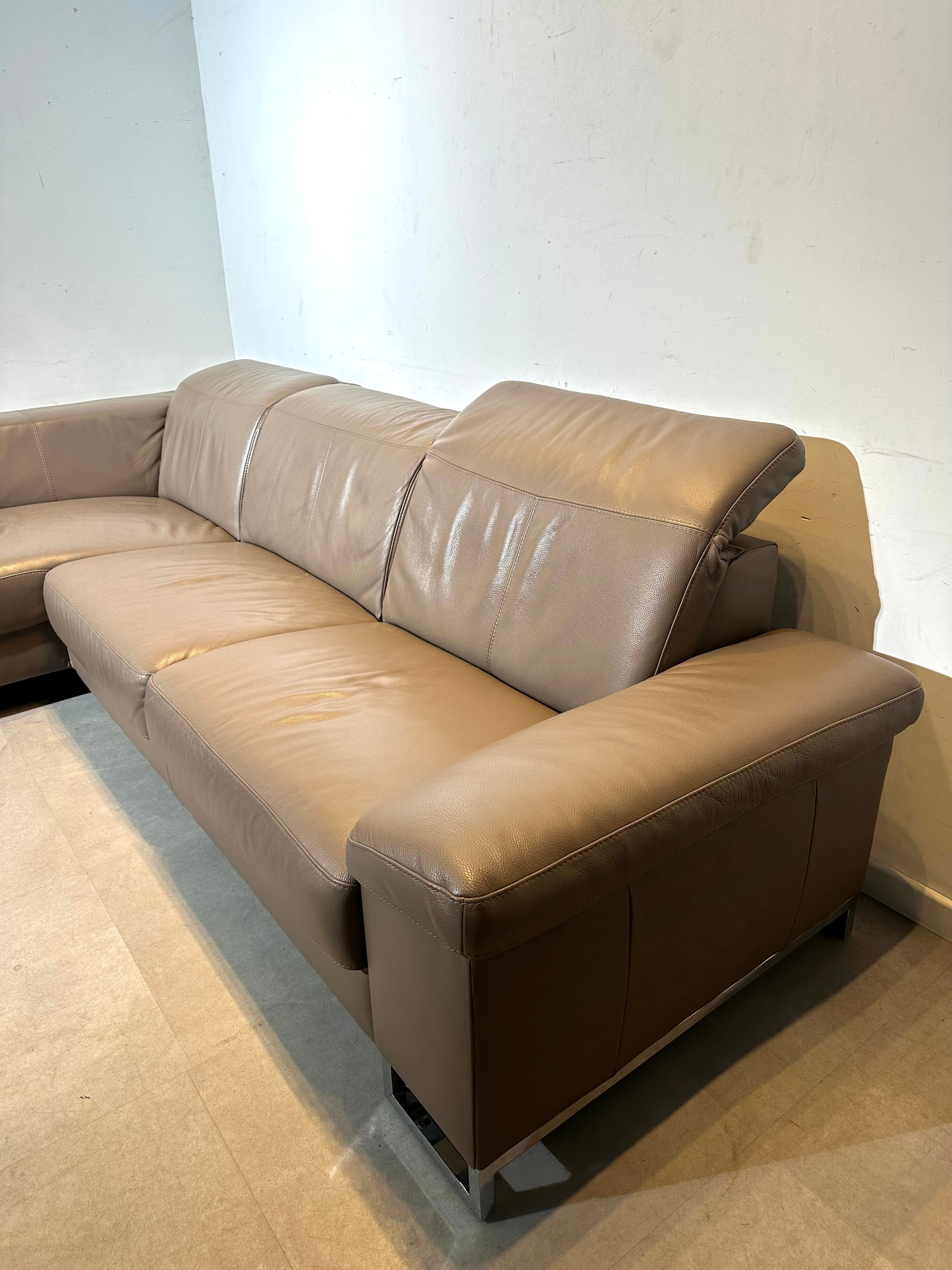 Large Leather Corner Sofa – Taupe